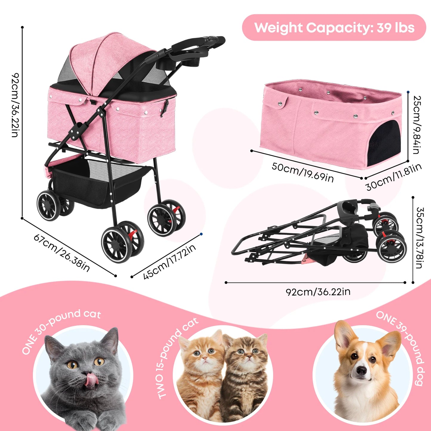 Chihuahua Pet Stroller For Dogs And Cats Foldable Portable