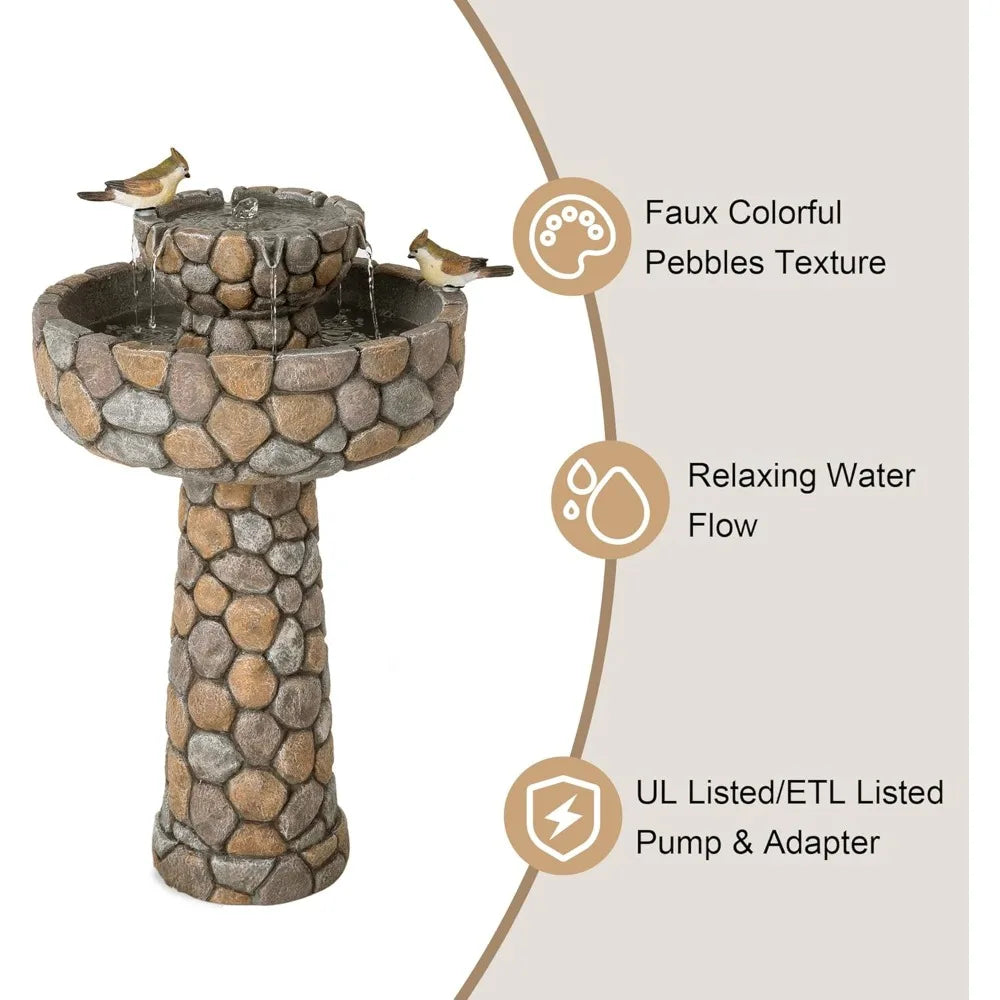 Stone Like Outdoor Water Fountain With Birds Bird Bath Decor