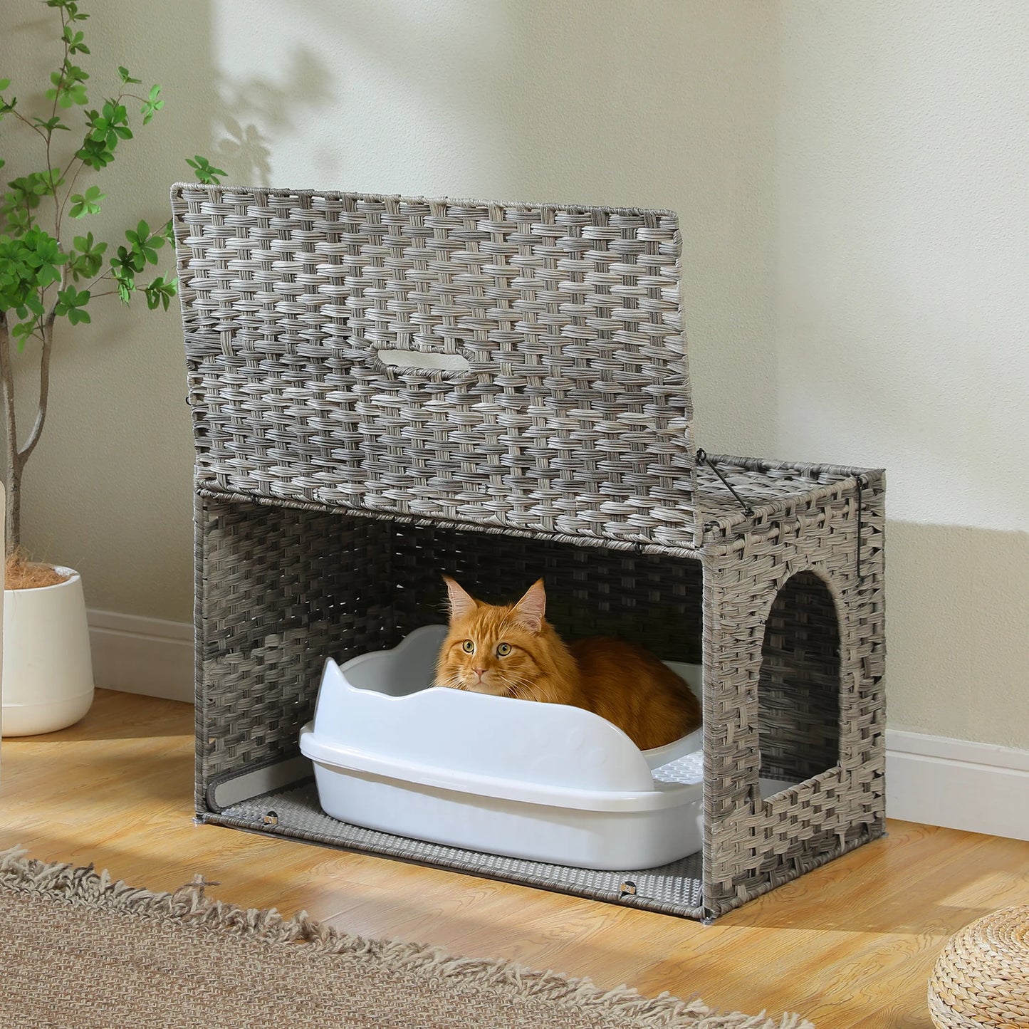 PAWZ Road Rattan Cat Litter Box Enclosure With Door