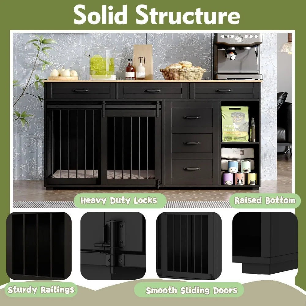 Wooden Heavy Duty Dog Crate Table With Storage Shelves