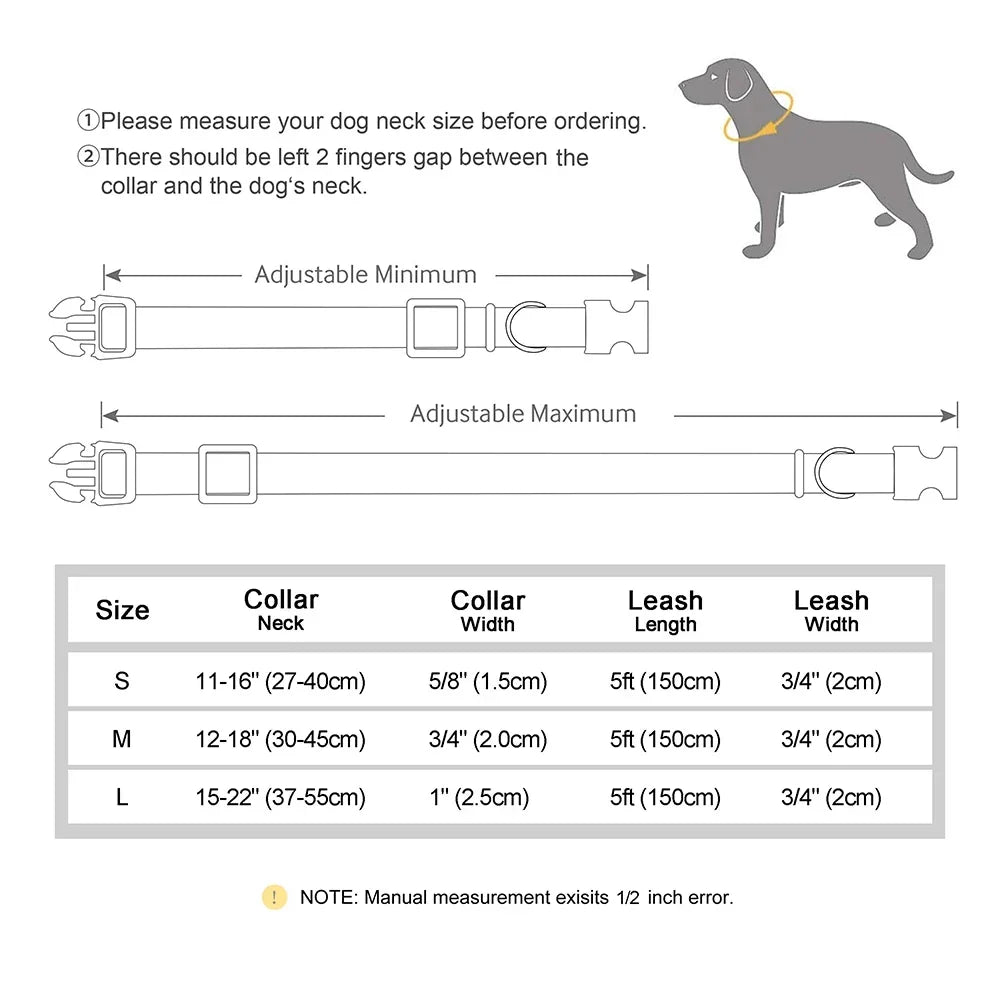 Nylon Custom Dog Collar Leash Set With Personalized Nameplate ID