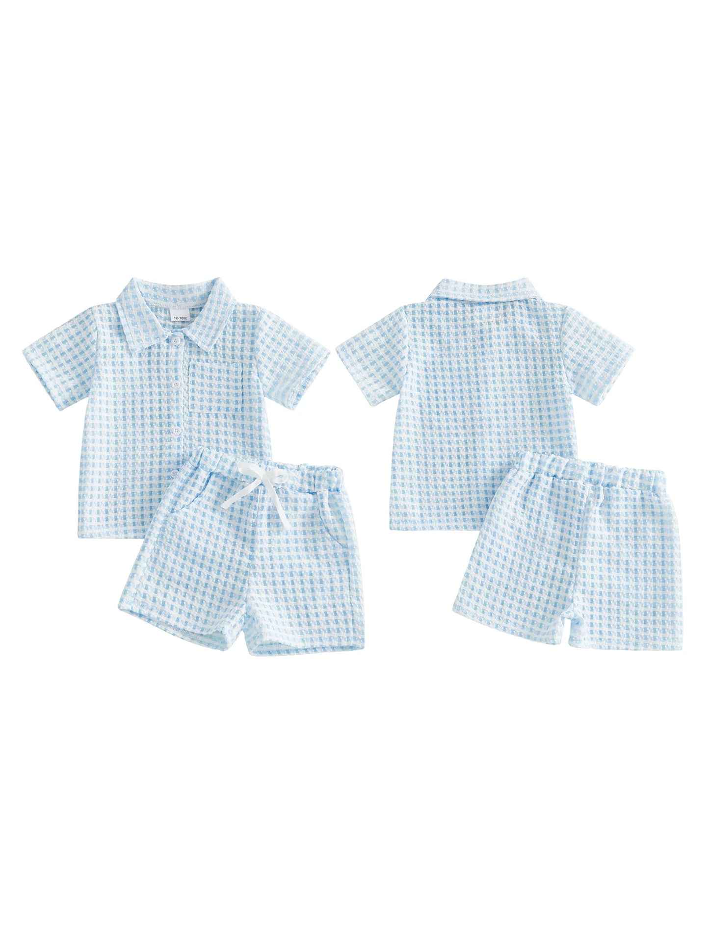 Infant Boy Summer Checkered 2 Piece Shirt And Shorts Set