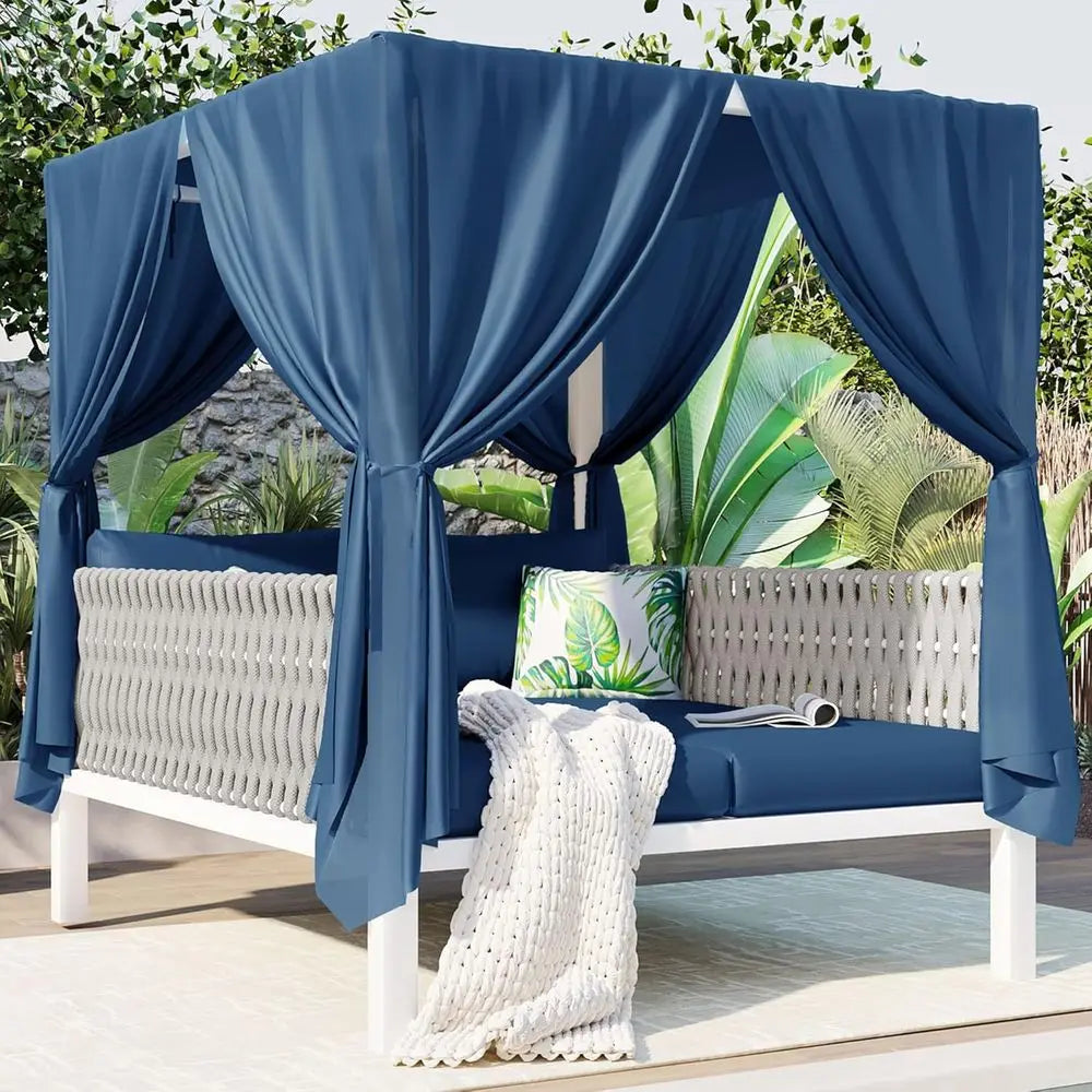 Wicker Outdoor Daybed Lounger for Poolside Cabana and Backyard