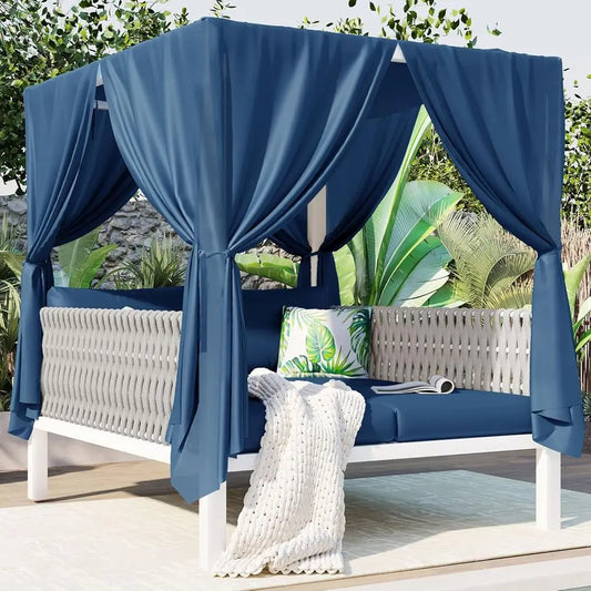 Wicker Outdoor Daybed Lounger for Poolside Cabana and Backyard
