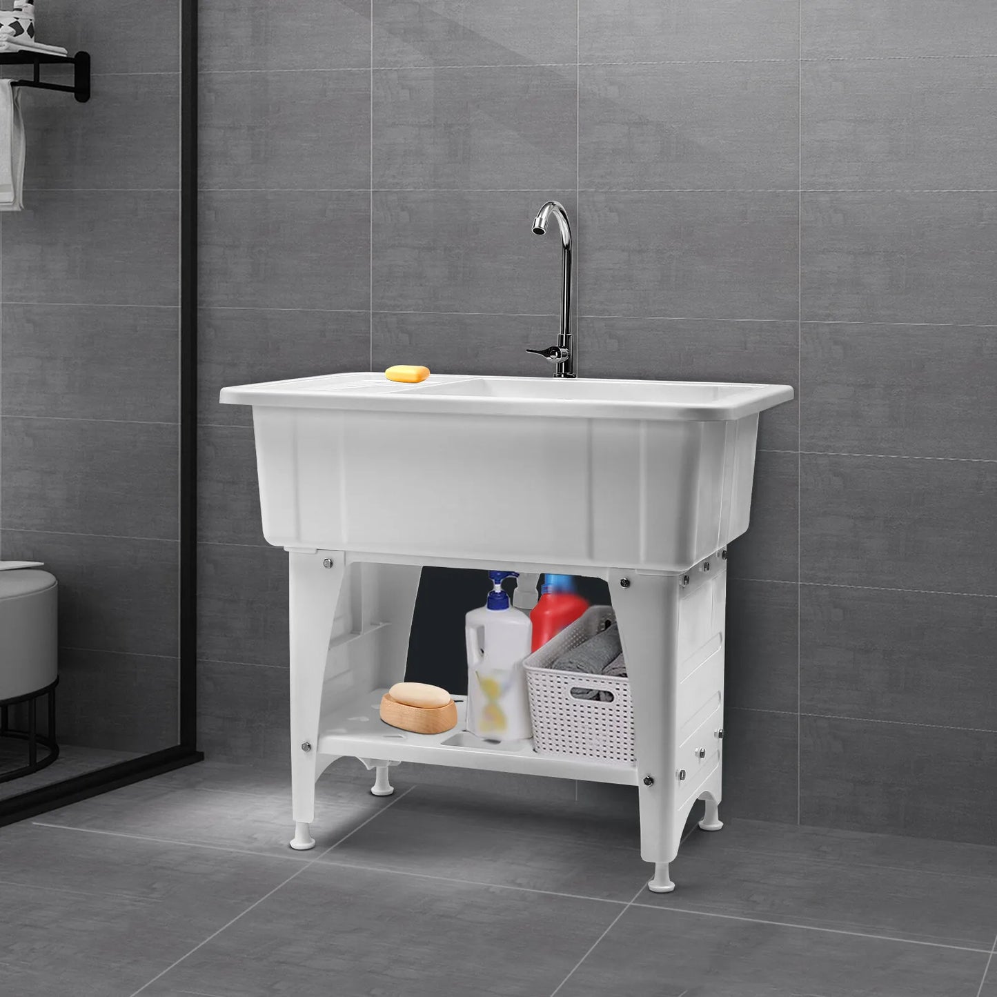 Bymaocar Utility Sink Freestanding Laundry Wash Station With Faucet