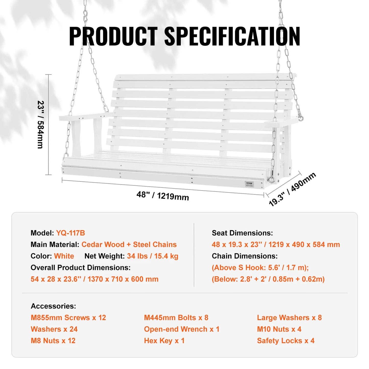 SucceBuy Wooden Porch Swing Patio Bench With 880 Lbs Capacity