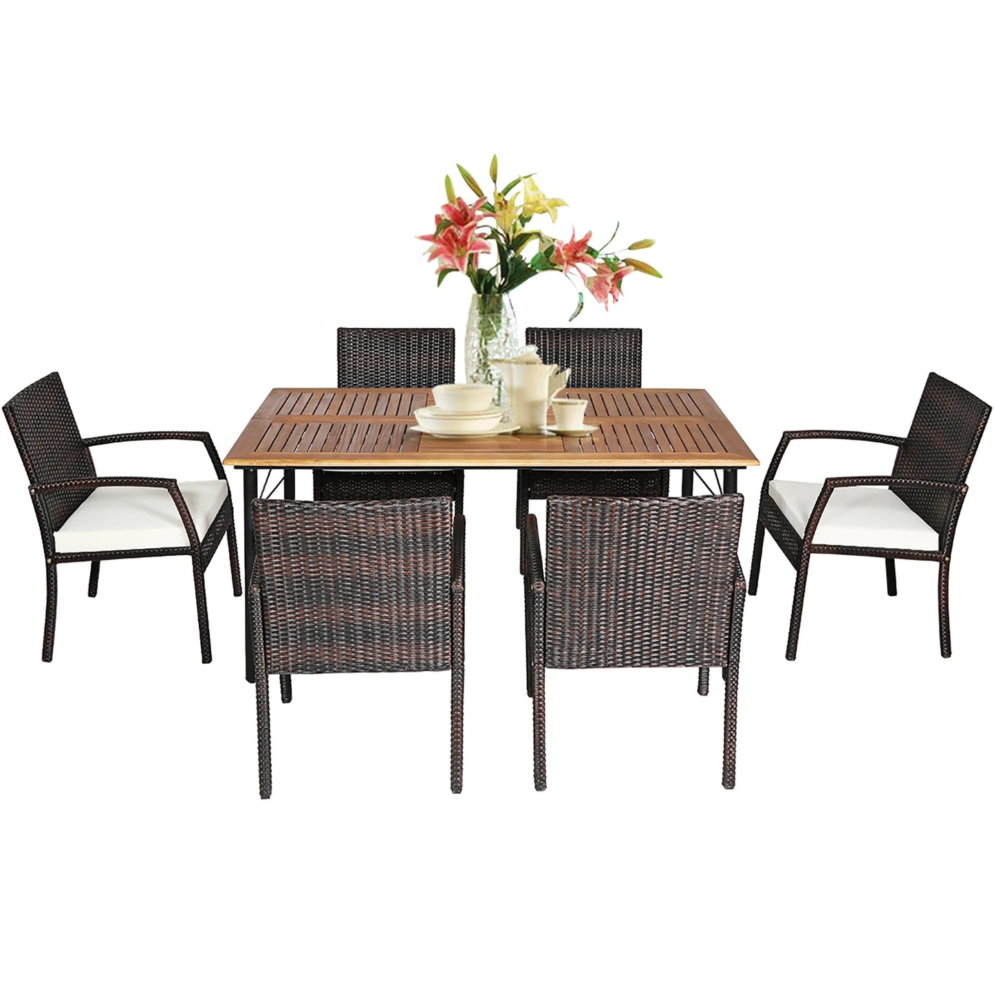 Homasis 7 Piece Patio Rattan Dining Set With Umbrella Hole