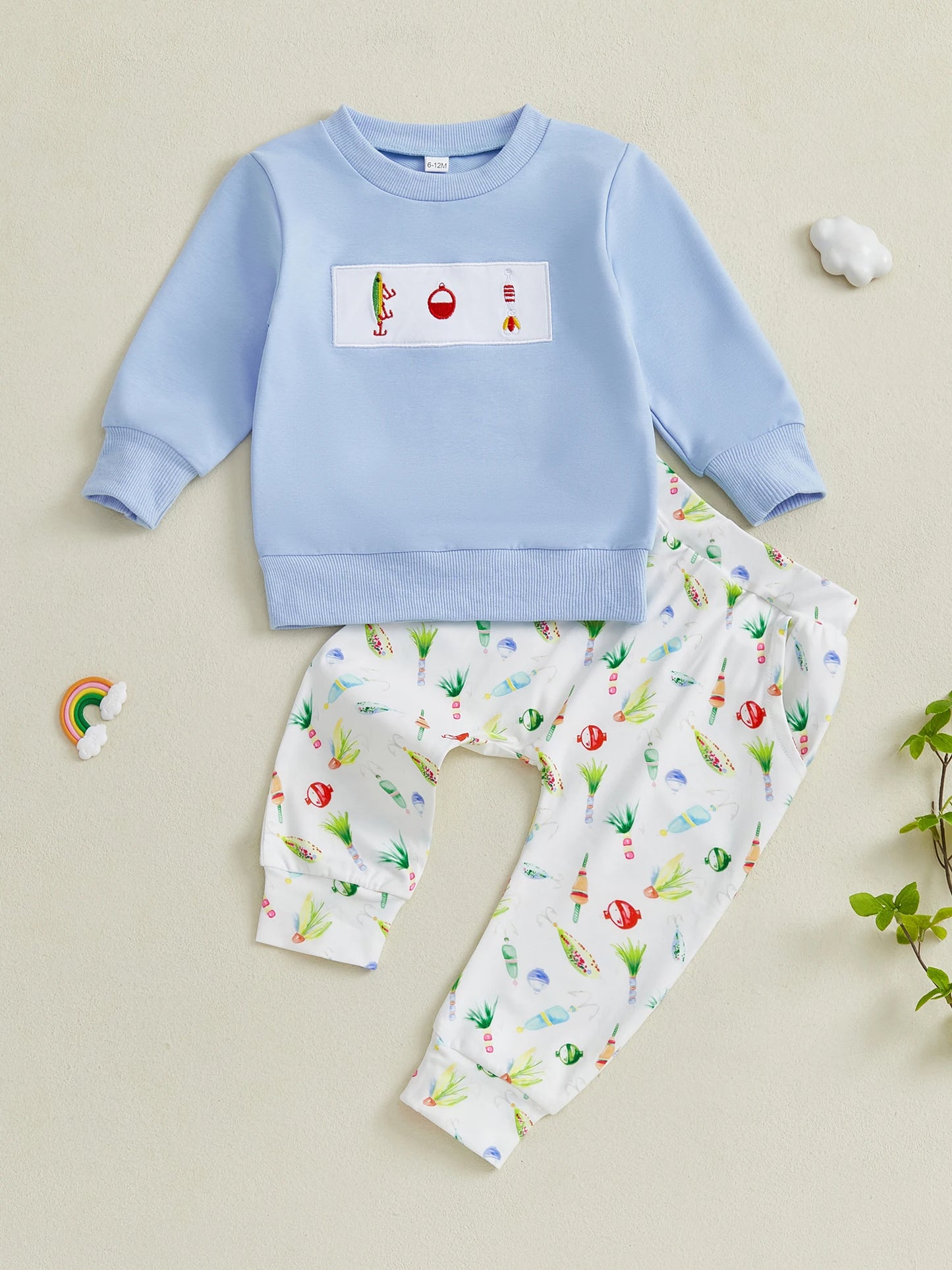 Toddler Unisex Autumn Outfit Set With Fish Embroidery Design