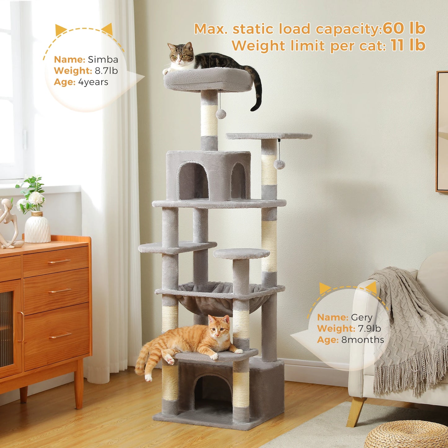 PAWZ Road Cat Tree Tower With Sisal Scratching Posts Hammock
