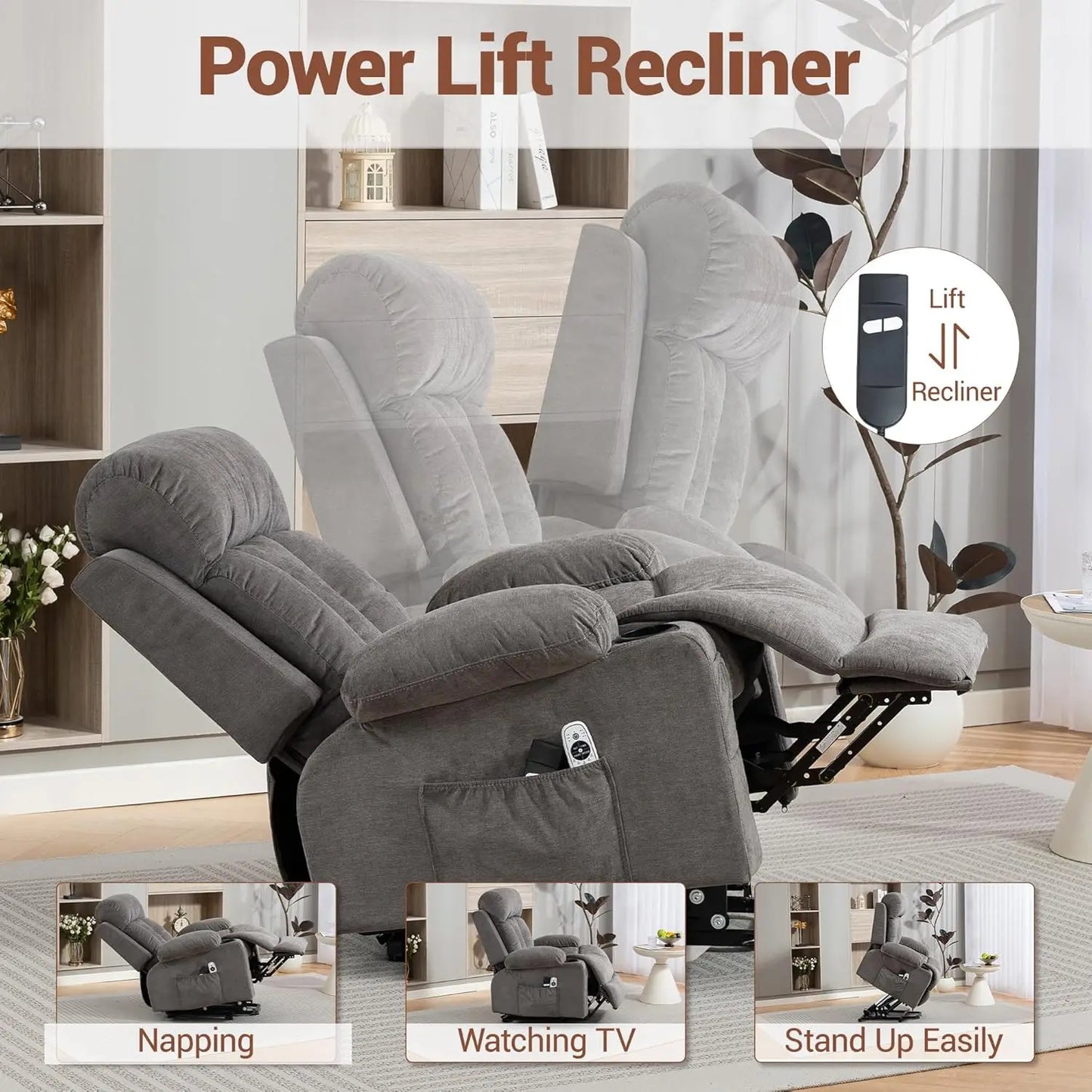 Power Lift Recliner Massage Chair For Elderly With Lumbar Heat