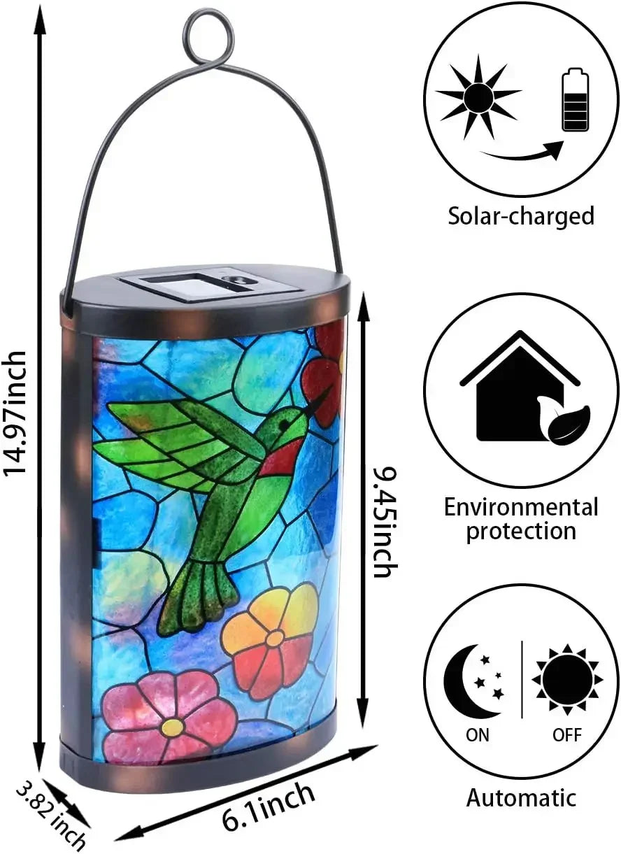 Hanging Solar Lantern Outdoor LED Hummingbird Lights Patio Garden
