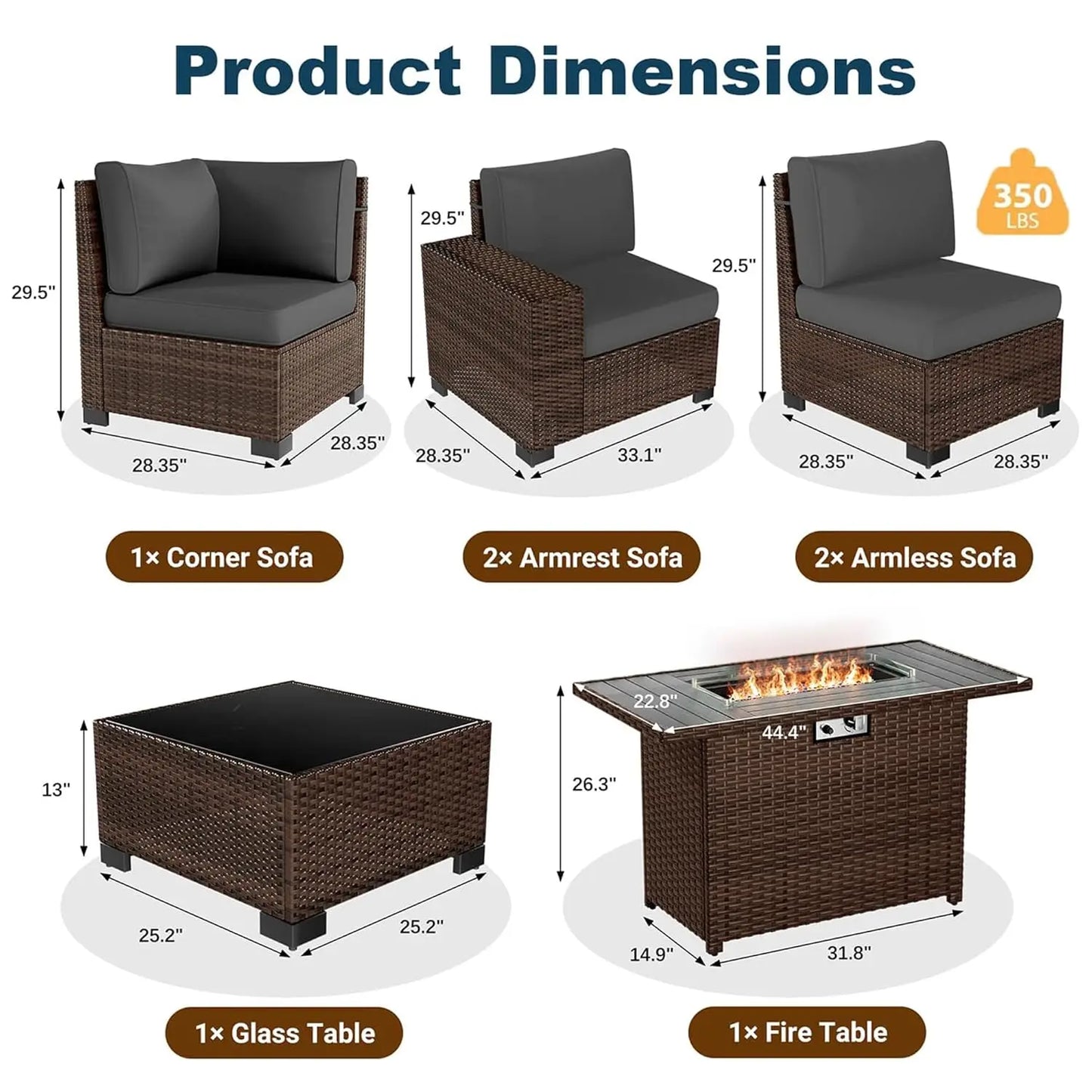 XIAOLANG 7-Piece Outdoor Patio Furniture Set With Fire Pit Table