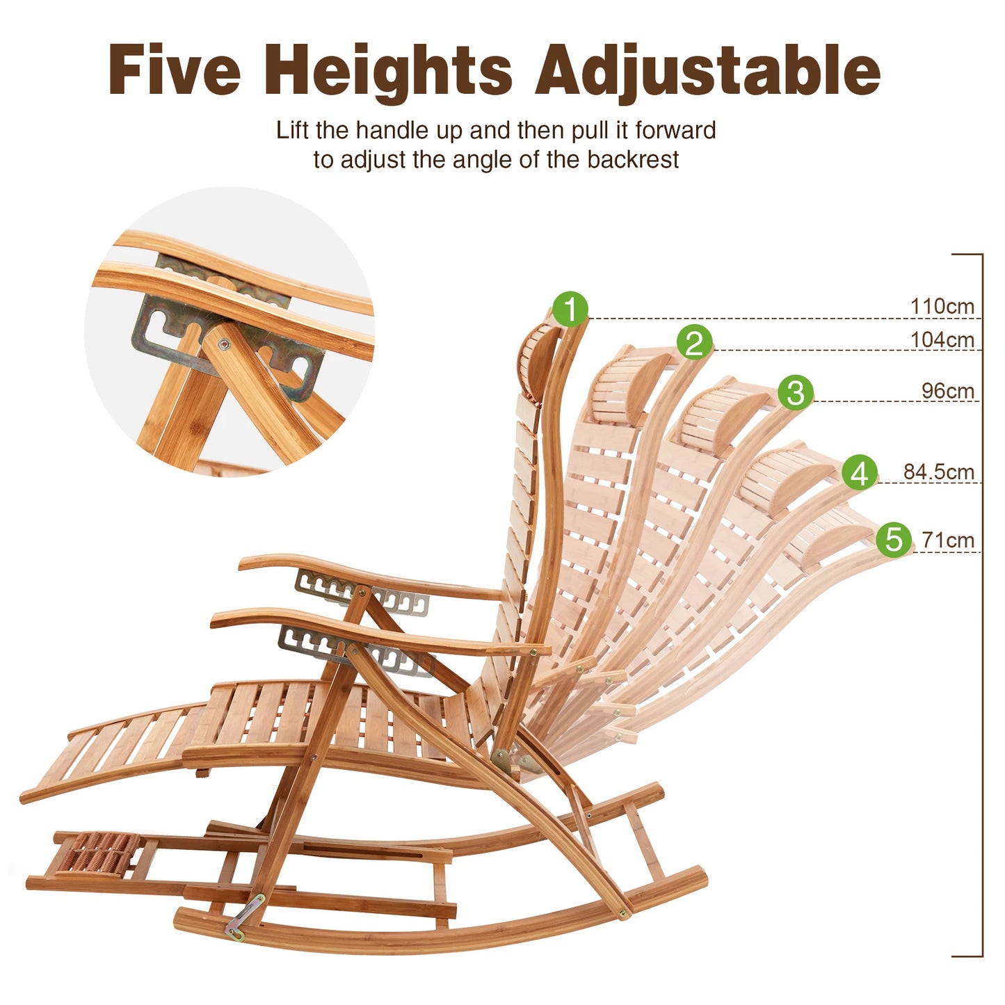 Heavy Duty Folding Bamboo Rocking Chair for Indoor and Outdoor