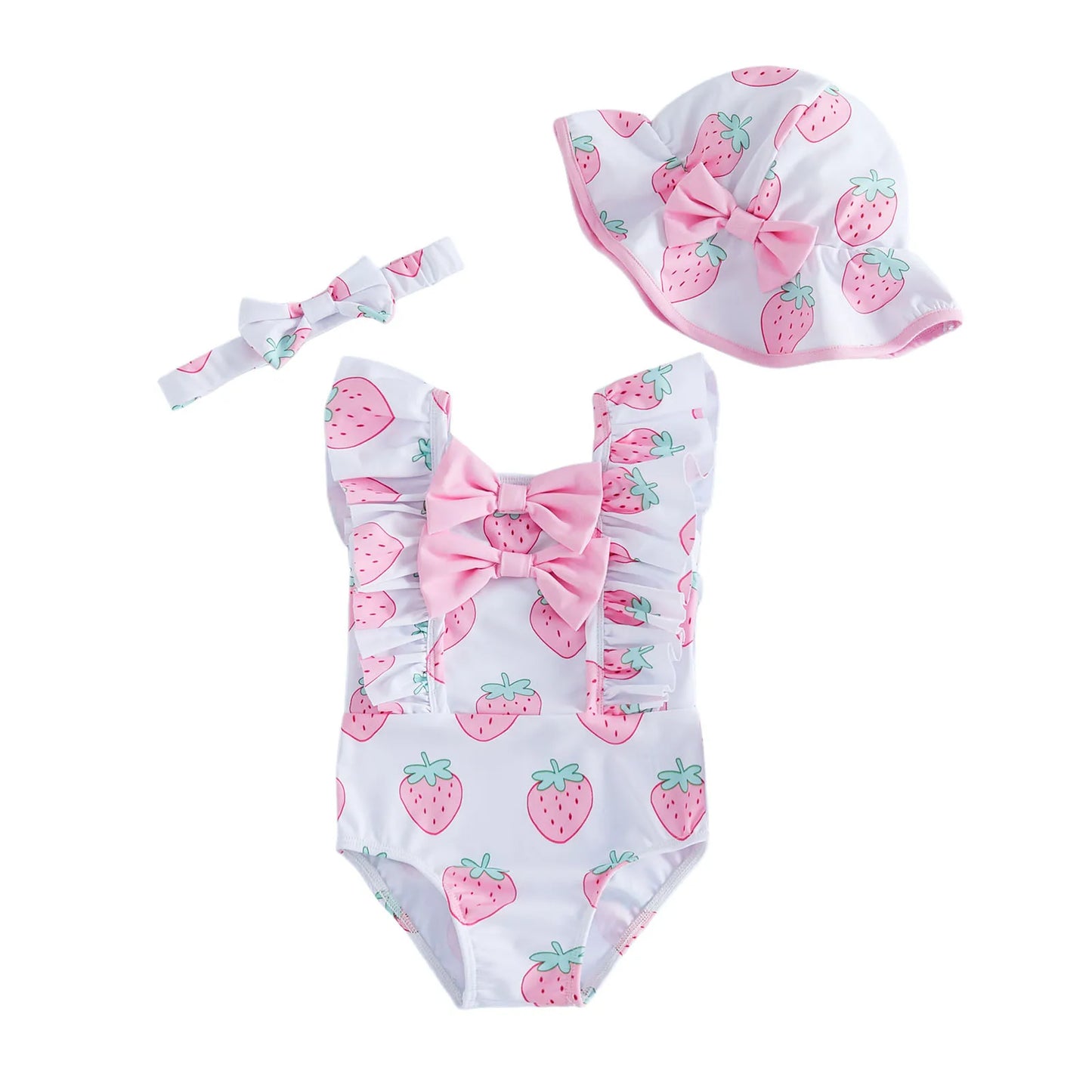 Baby Girls Ruffle Trim Swimsuit With Floral Print Beach Set