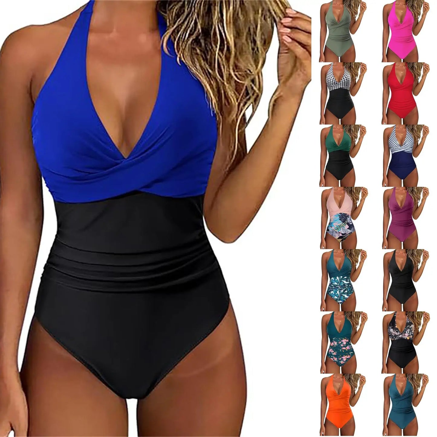 NONECN Tummy Control Cross Front Striped One Piece Swimsuit