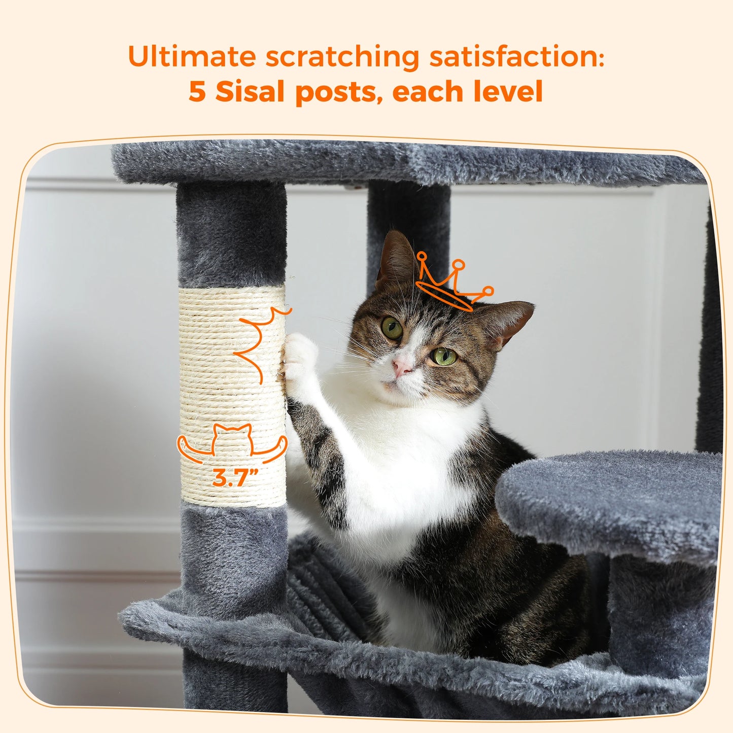 PAWZ Road Cat Tree Tower With Sisal Scratching Posts Hammock
