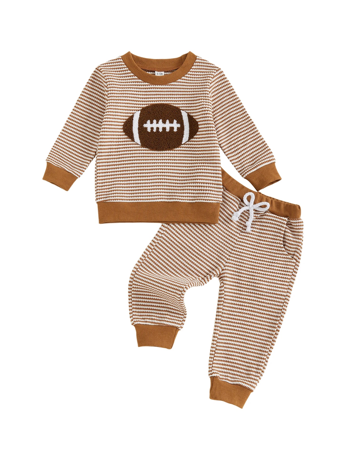 Kids 2-Piece Fall Set Long Sleeve Rugby Embroidered Striped Tops and Pants