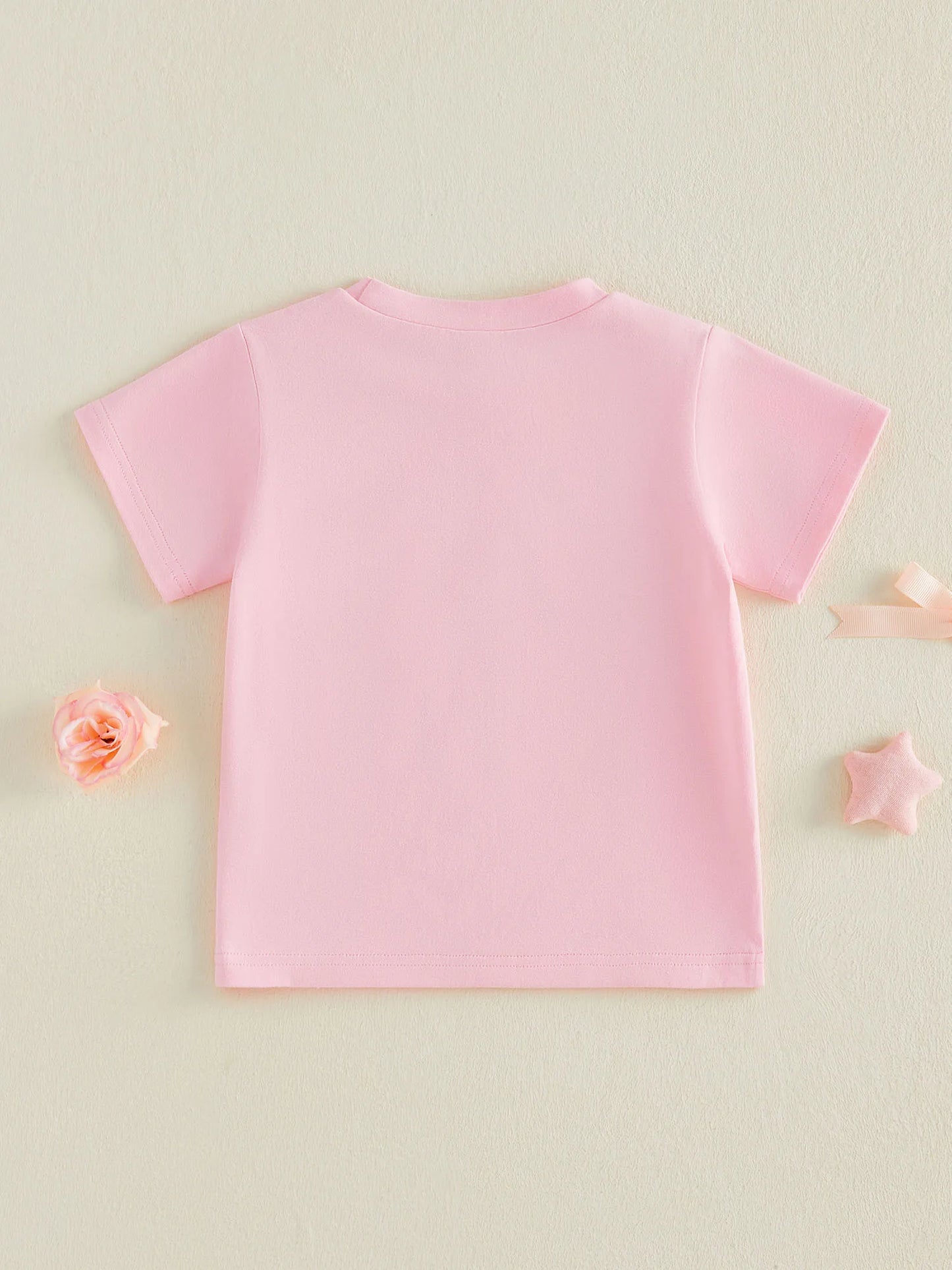 Infant Girls Round Neck Short Sleeve Top With Bow Print