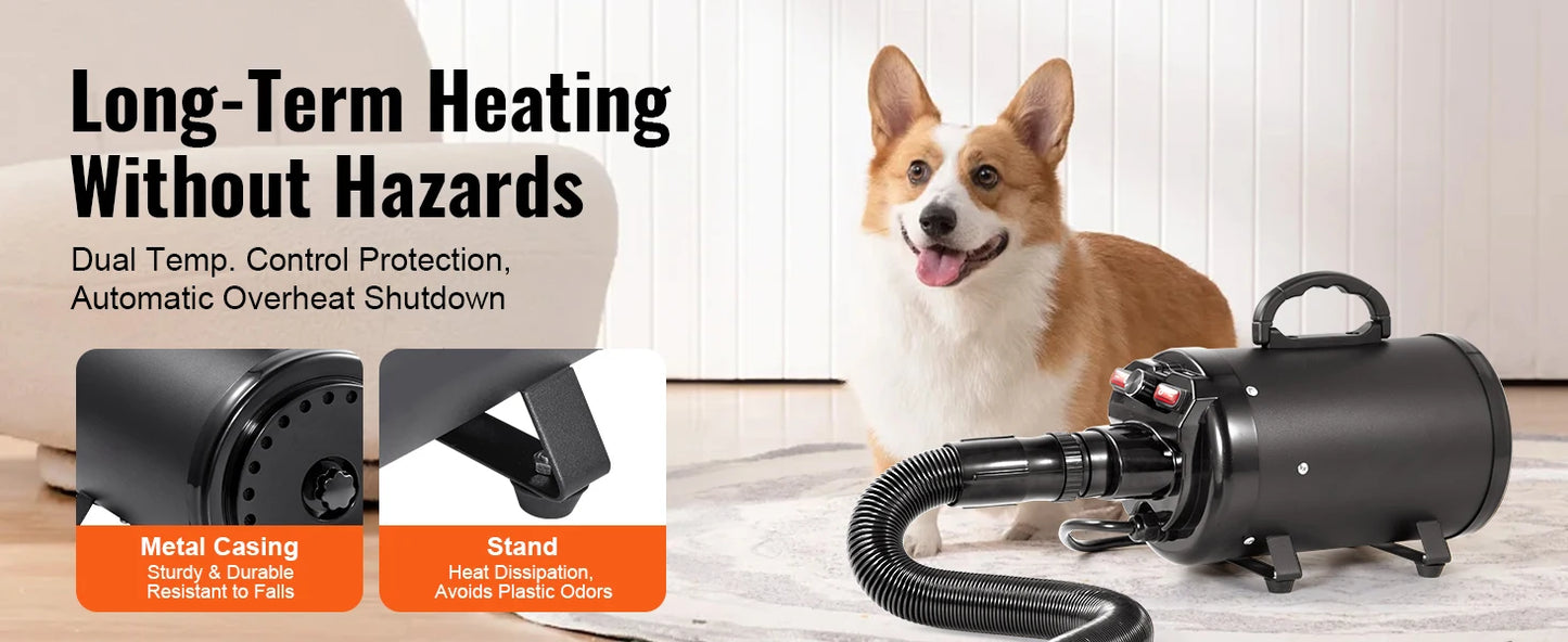 SucceBuy 2800W Dog Blow Dryer With Adjustable Speed And Nozzles