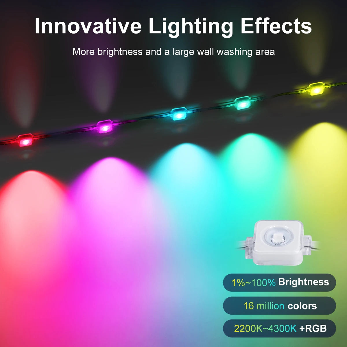 Smart RGB Northern Lights Outdoor Eaves String Lights 100ft 60 LEDs IP68 Waterproof for Christmas Parties and Holidays