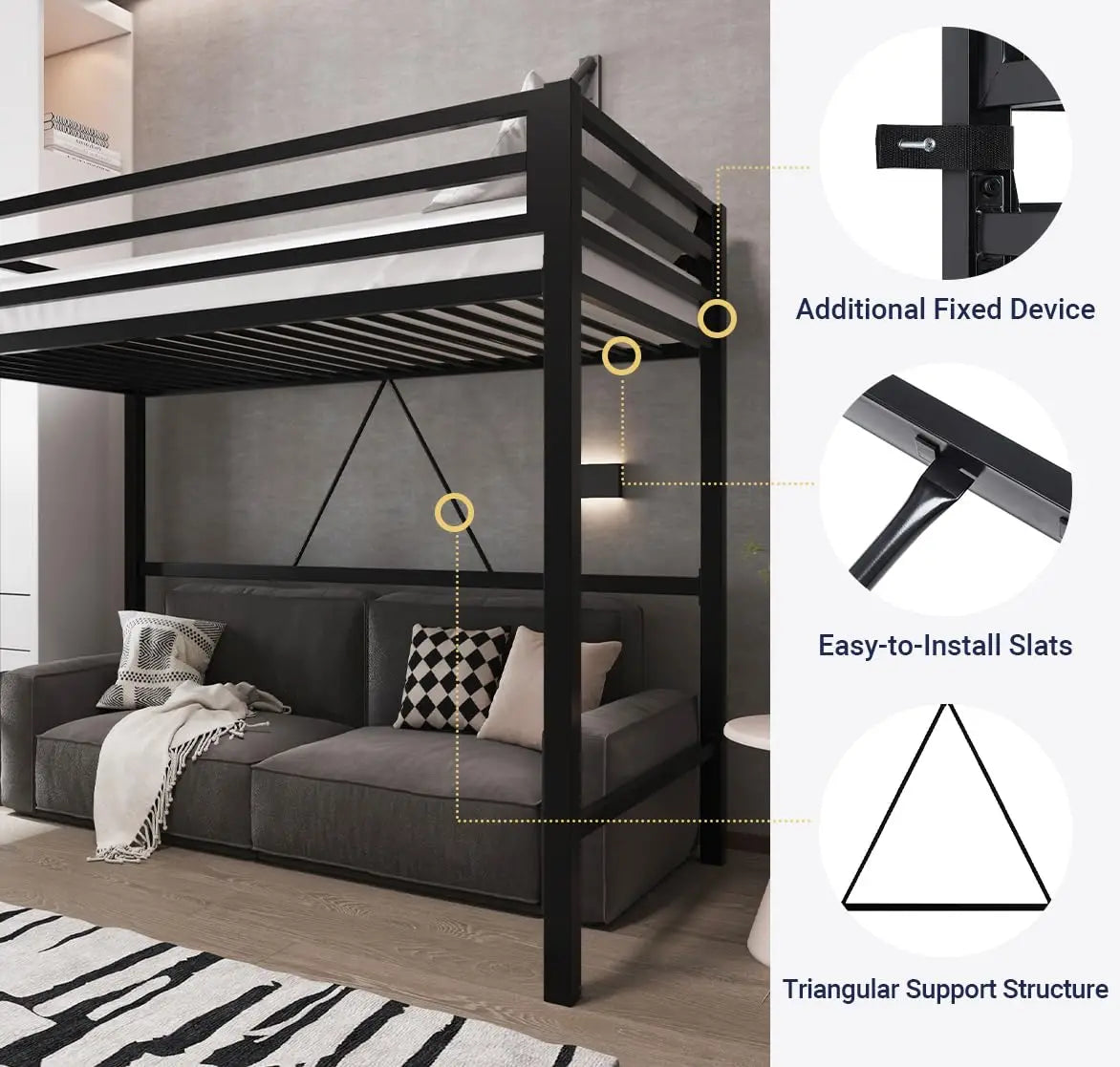 Metal Loft Bed With Guardrail And Ladder For Small Spaces