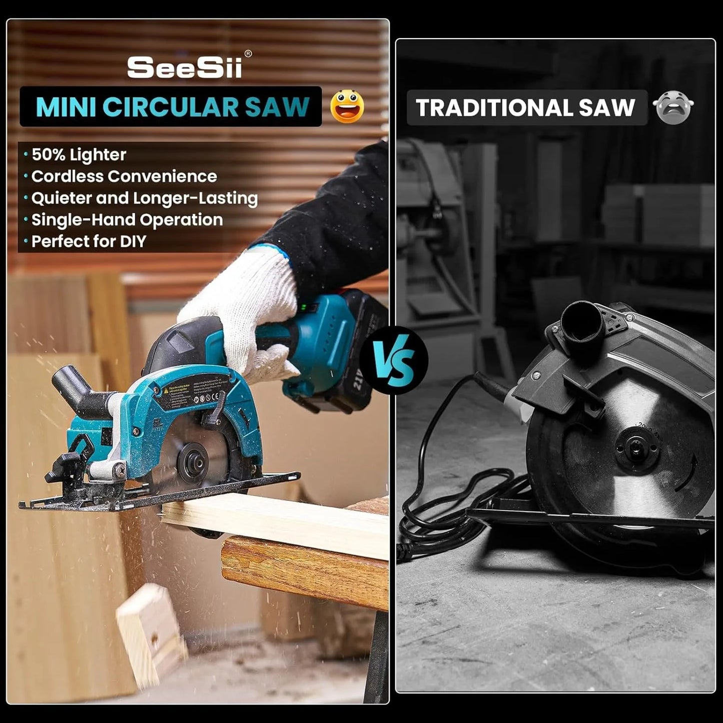 Seesii Cordless Mini Circular Saw Brushless 5000 RPM Compact