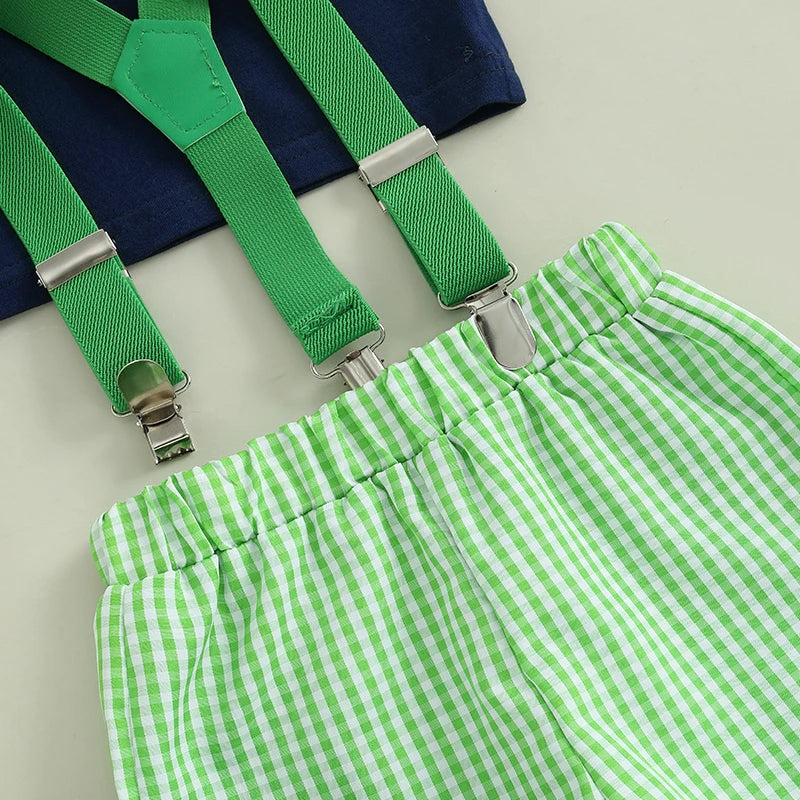 Unisex Dinosaur Print Summer Tee And Plaid Shorts Set