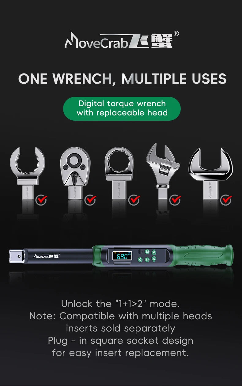 MoveCrab Digital Torque Wrench With Interchangeable Heads 6.8-135 Nm