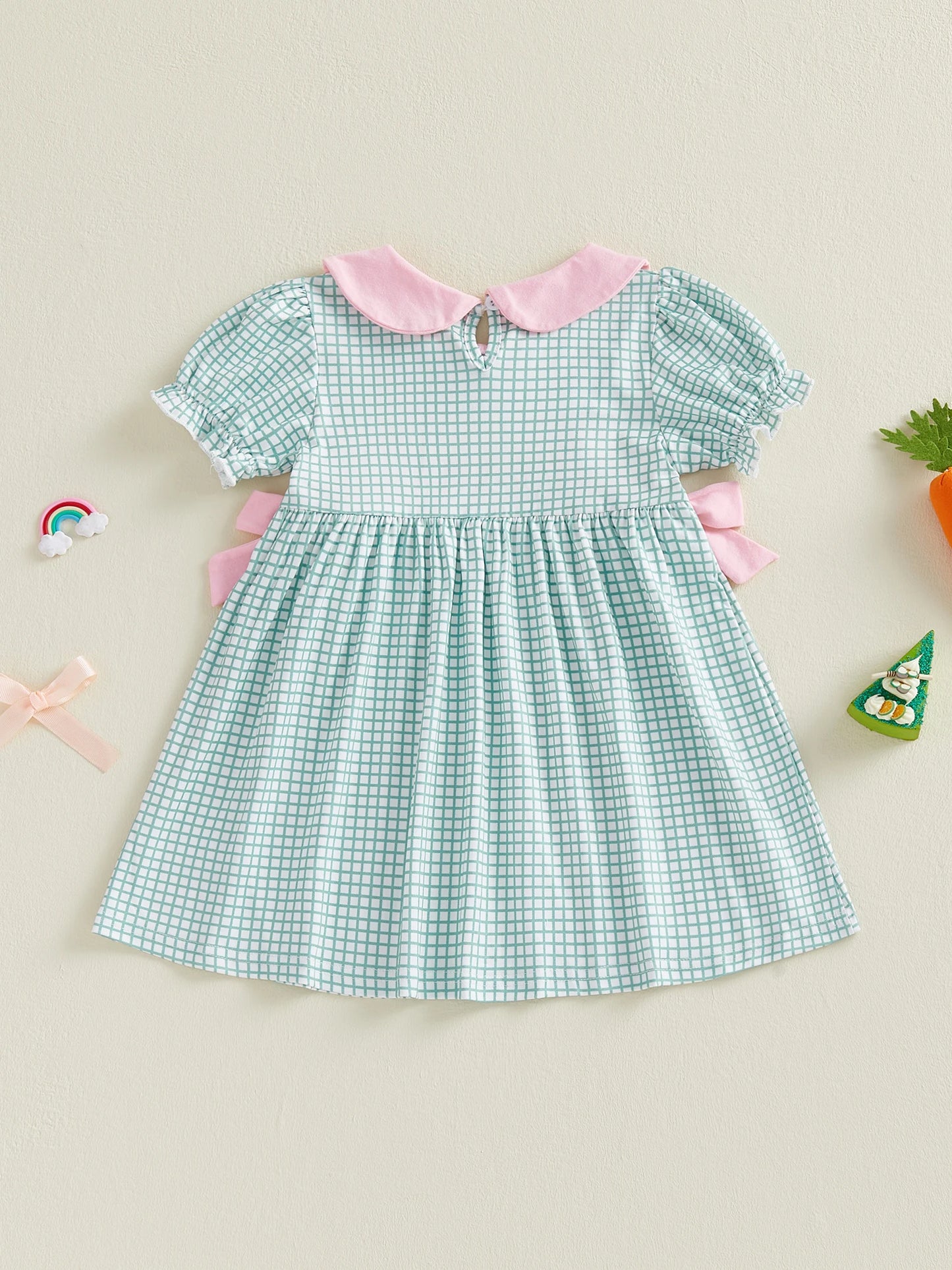 Adorable Baby Girl Easter Dress With Plaid Rabbit Embroidery