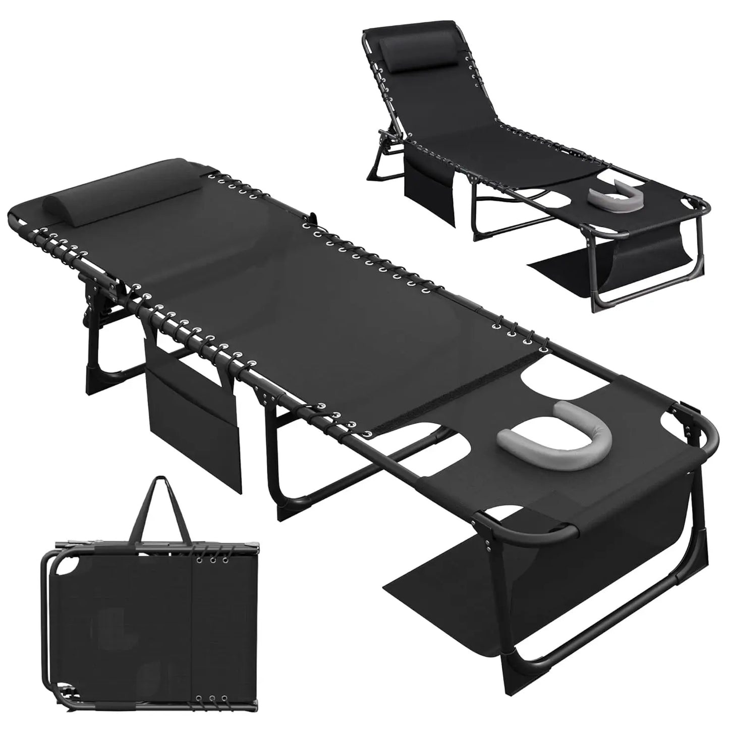Beach Lounge Chair Outdoor Heavy Duty Folding Sun Tanning Chair