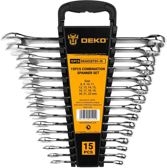 Dekopro Combination Wrench Set SAE and Metric Chrome Vanadium Plastic Tray