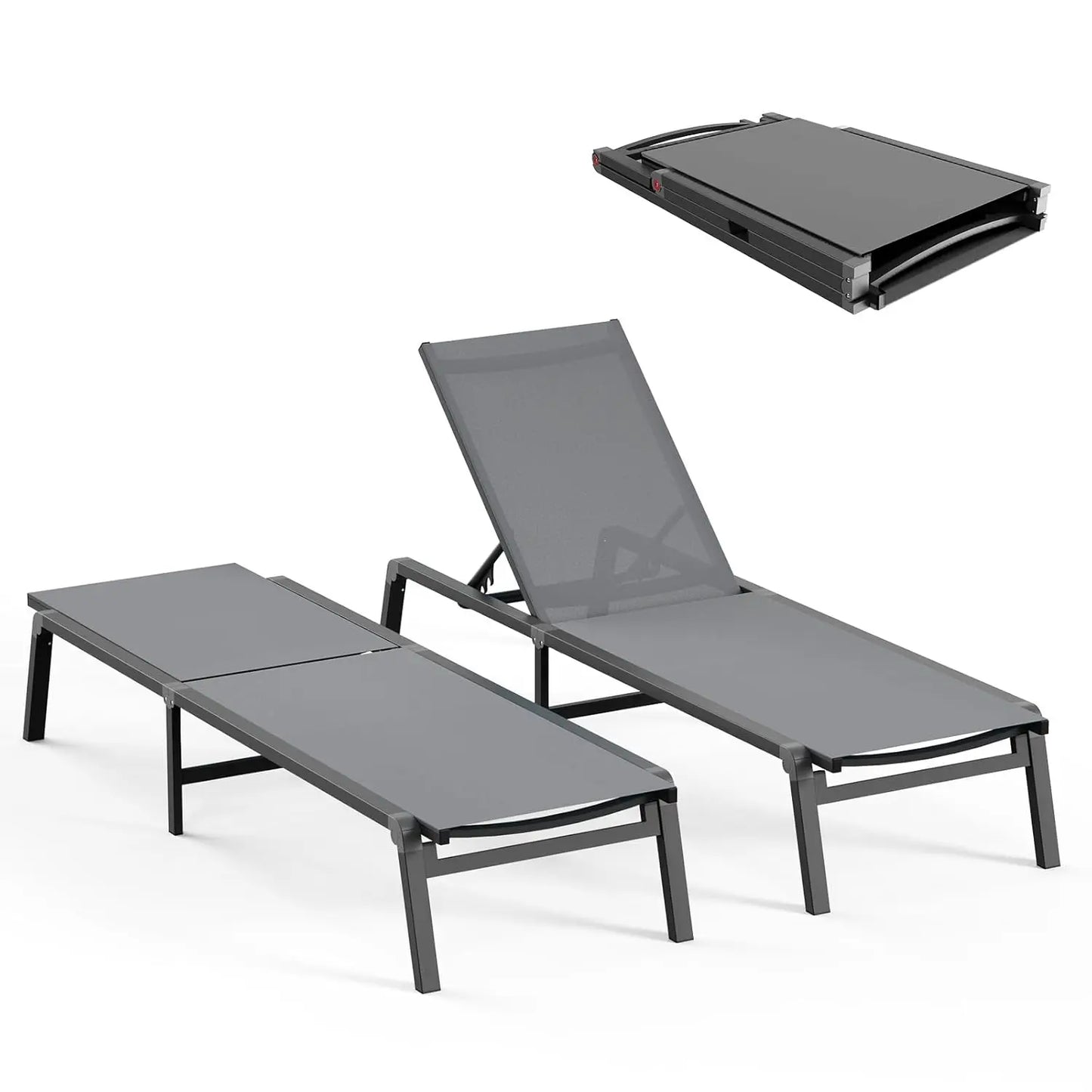 Foldable Outdoor Lounge Chair Set Of 2 Aluminum Chaise