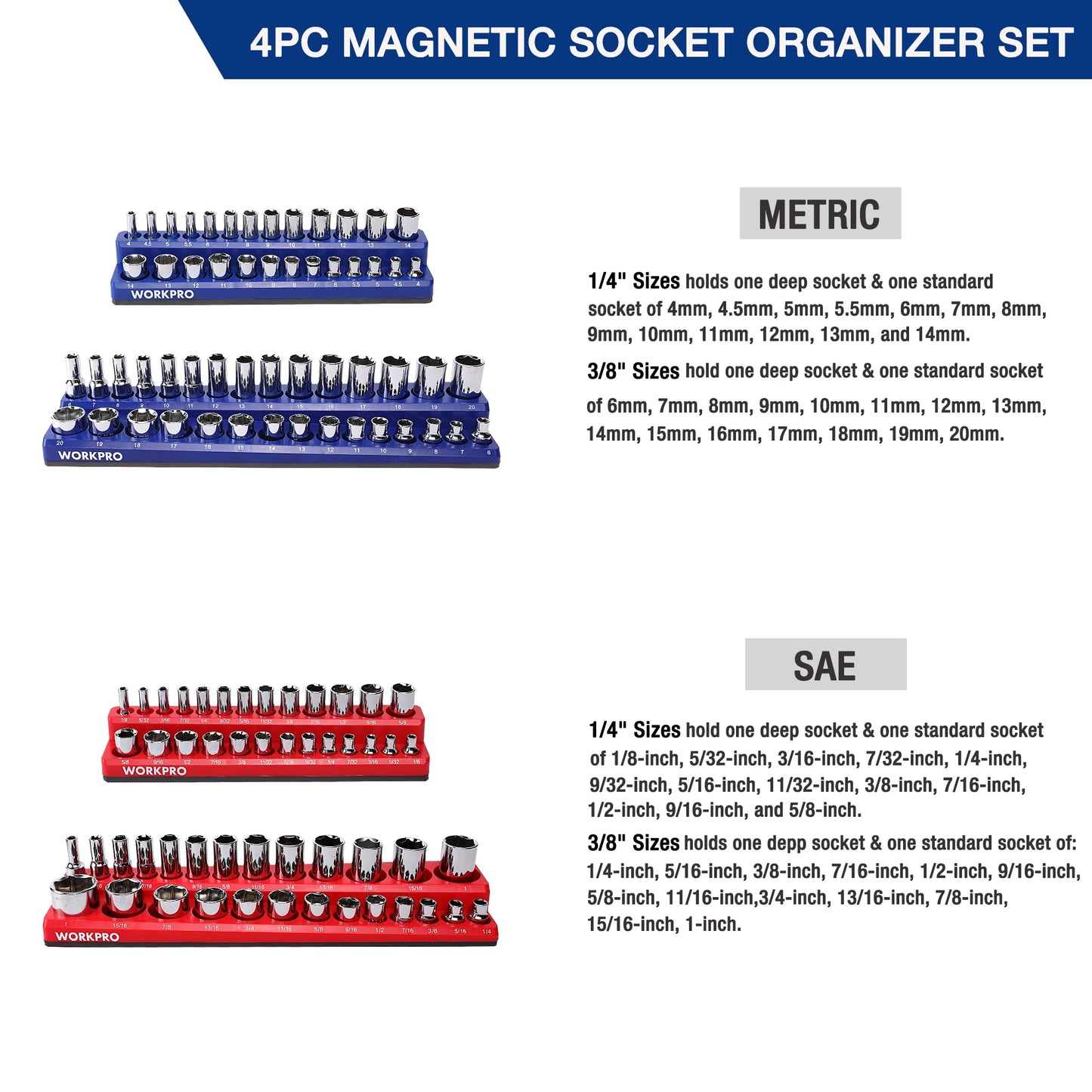 Magnetic Socket Organizer Set Large Capacity Metric And SAE