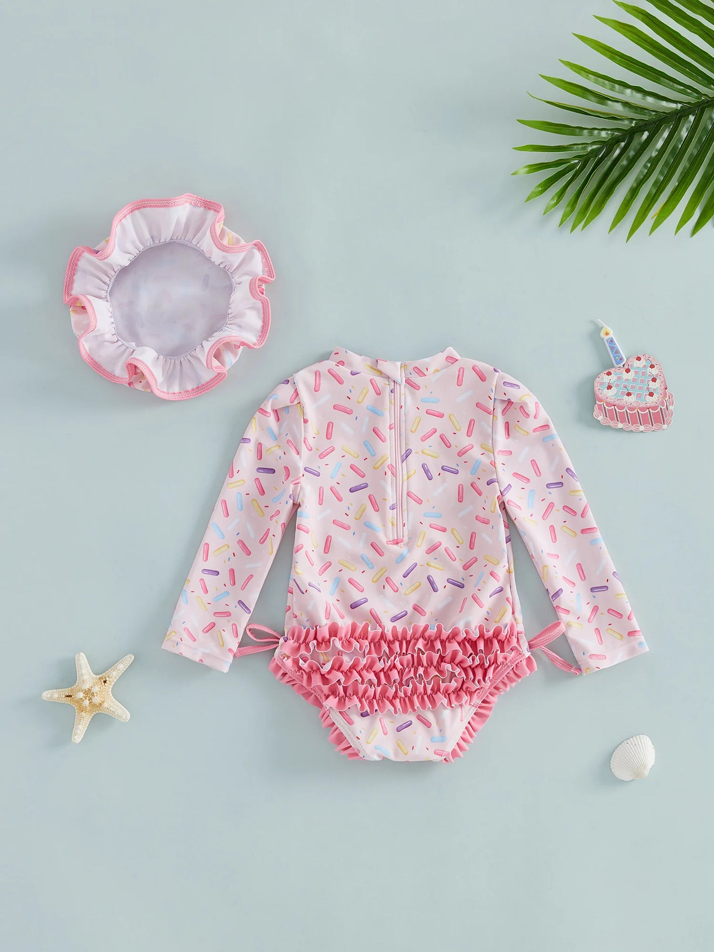 NONECN Toddler Girls Rash Guard Swimsuit With Long Sleeve Cap