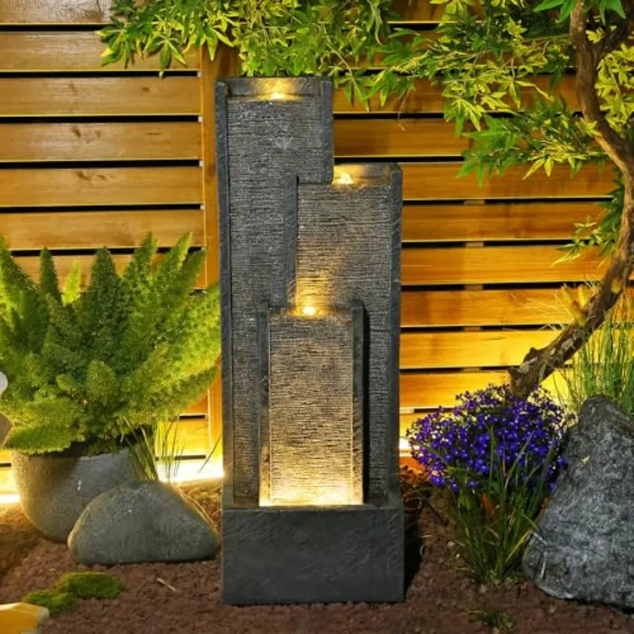 Outdoor Water Fountain With Lights Cascading Pump For Garden Patio