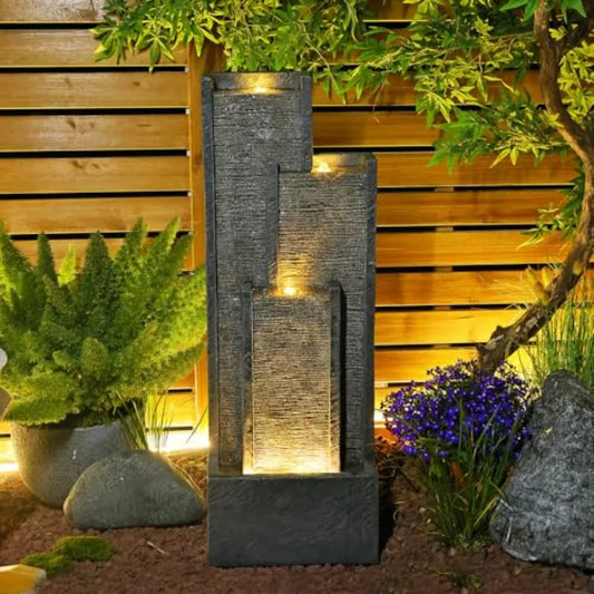 Outdoor Water Fountain With Lights Cascading Pump For Garden Patio