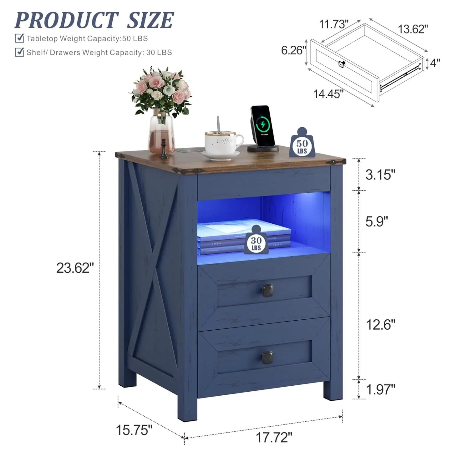 Frame LED Nightstand With Gun Drawer And Charging Station