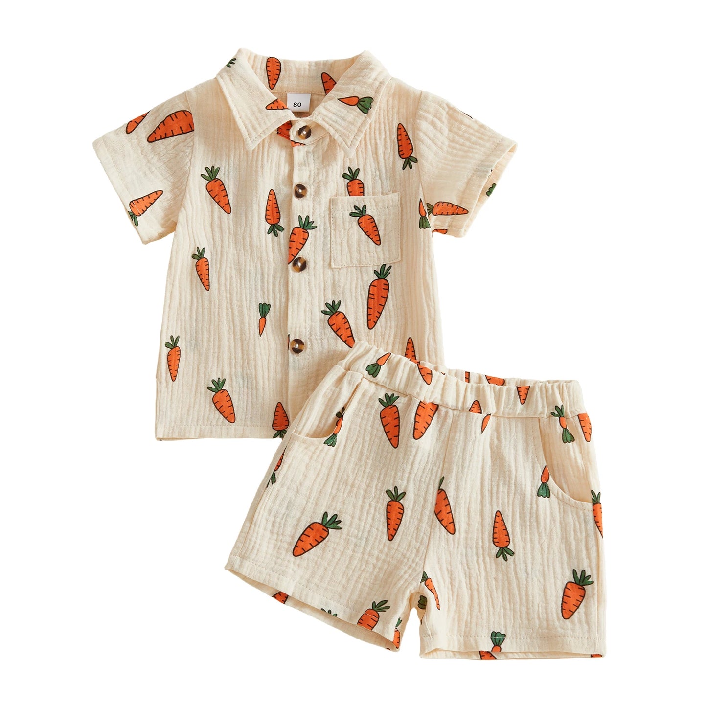 Toddler Easter Outfit Carrot Print Short Sleeve Shirt And Shorts