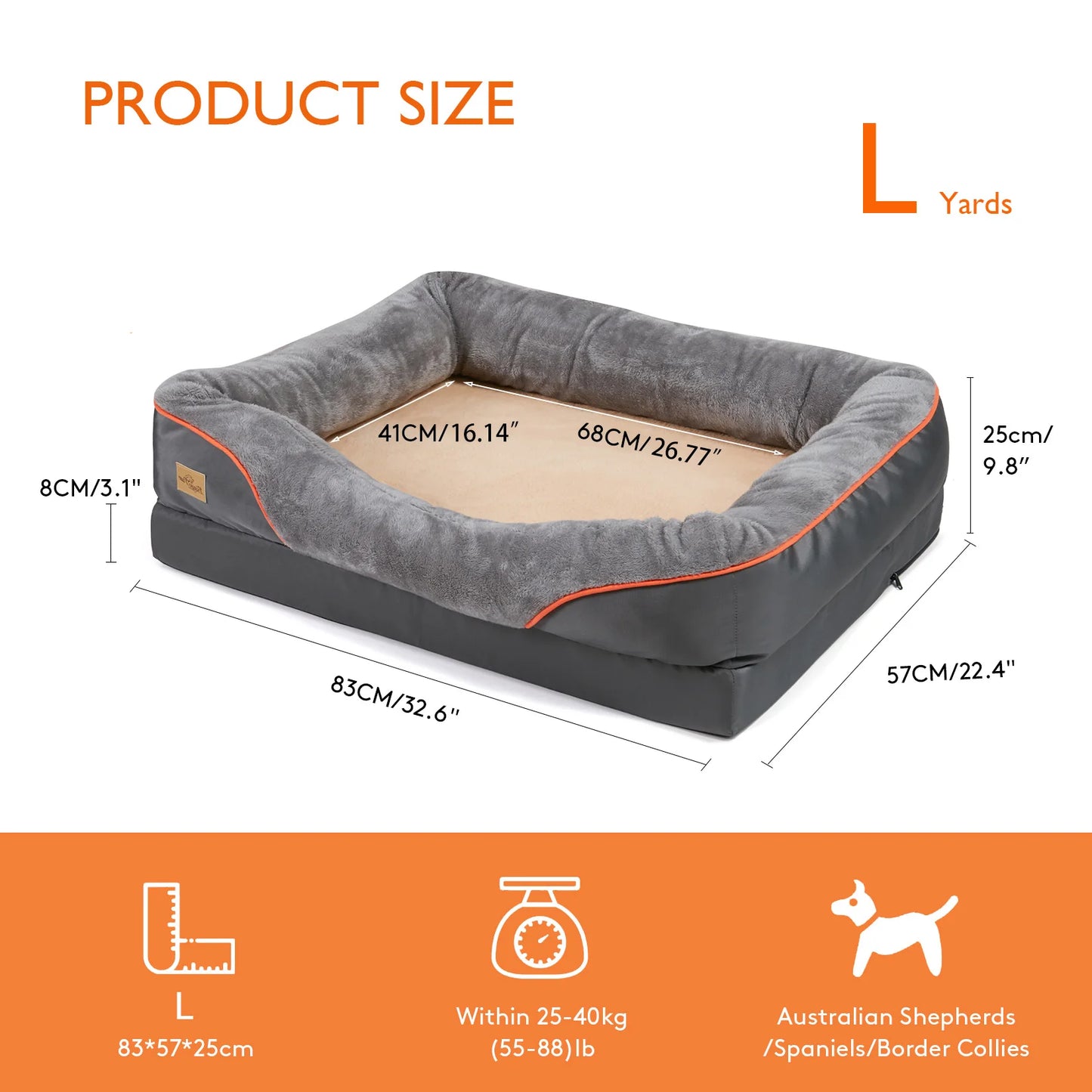 BINGOPAW Large Dog Bed Anti Allergy Removable Washable Cover Waterproof