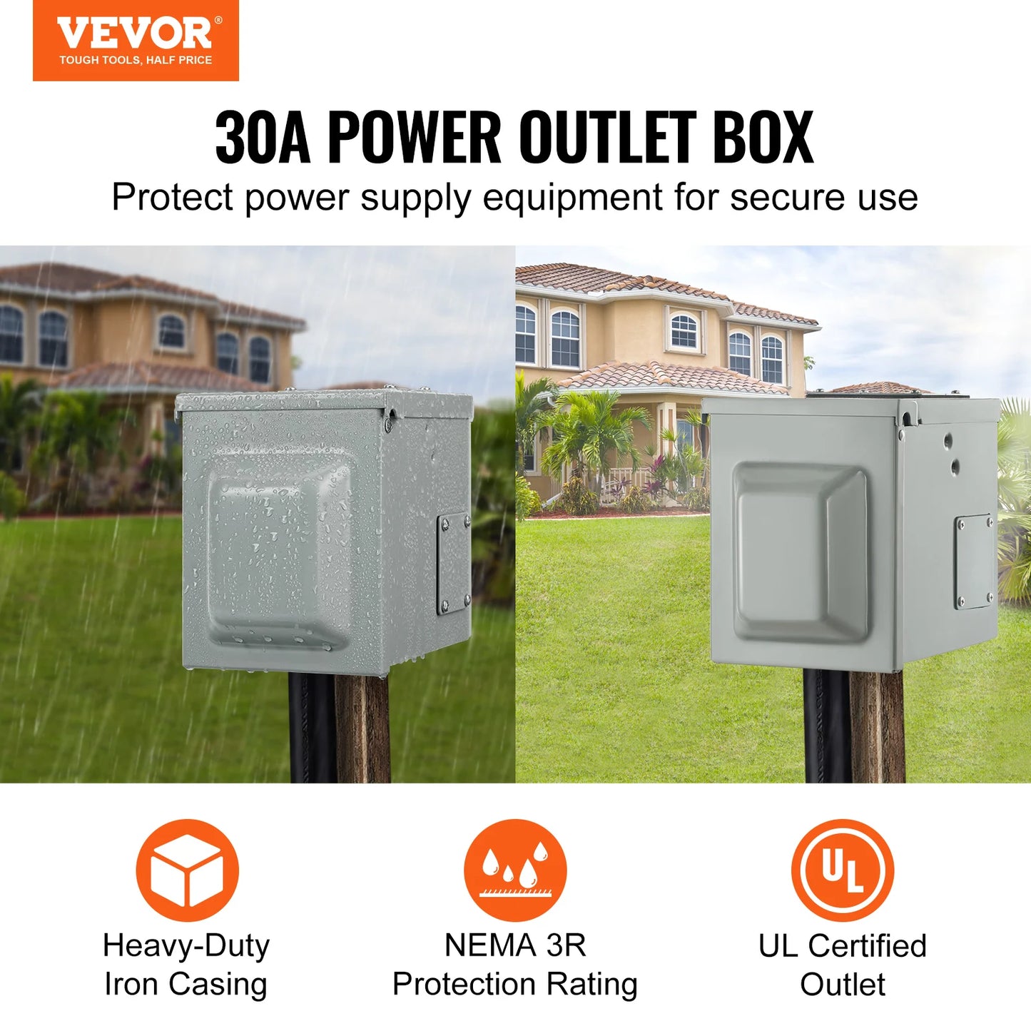 RV Power Outlet Box 30A 50A Heavy-Duty Iron Casing Lock
