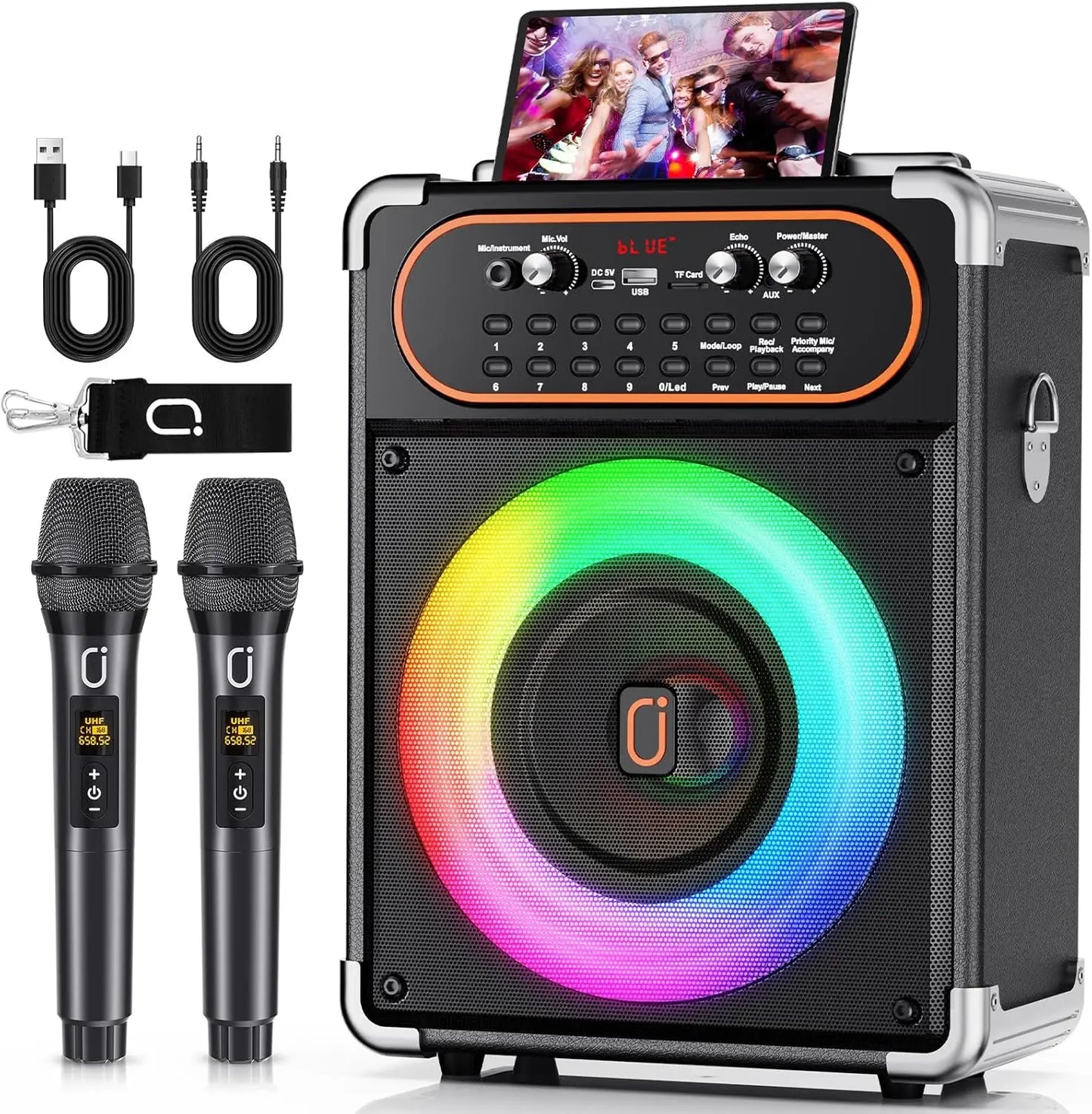 Portable Karaoke Machine With Bluetooth Speaker And Wireless Microphones