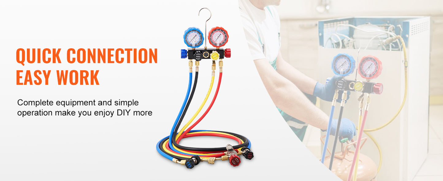 SucceBuy 4 Way AC Manifold Gauge Set With Hoses R134A