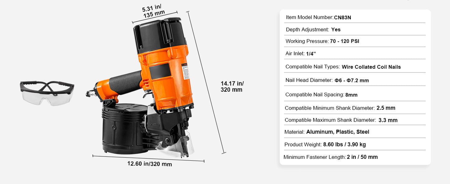 VEVOR Siding Nailer Coil CN65 CN55 CN70 CN83 CN90 Pneumatic