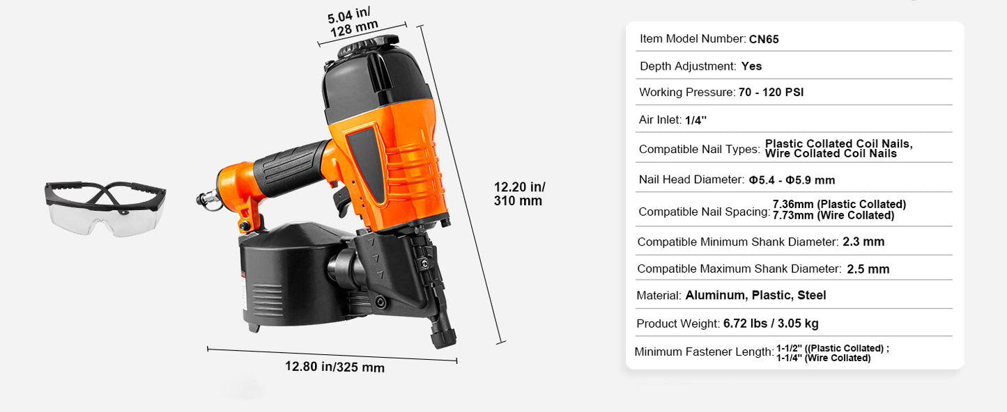 VEVOR Siding Nailer Coil CN65 CN55 CN70 CN83 CN90 Pneumatic