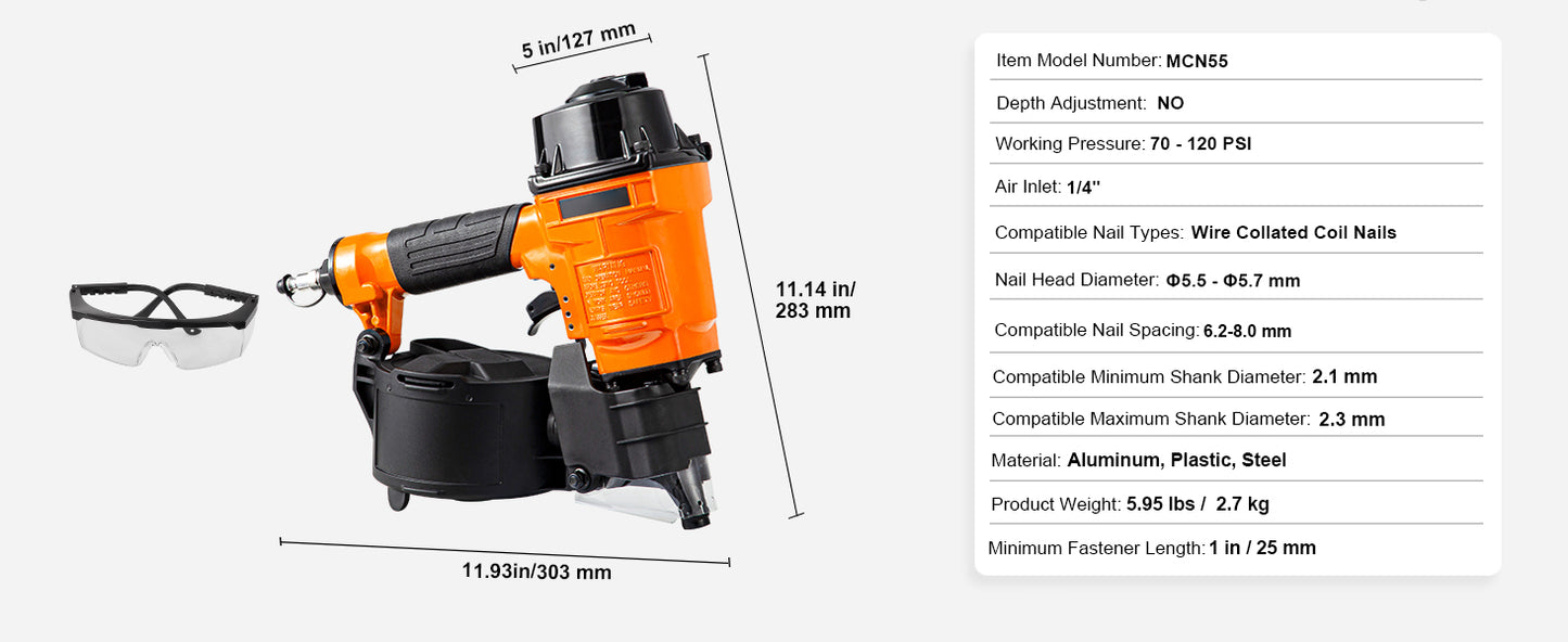 VEVOR Siding Nailer Coil CN65 CN55 CN70 CN83 CN90 Pneumatic