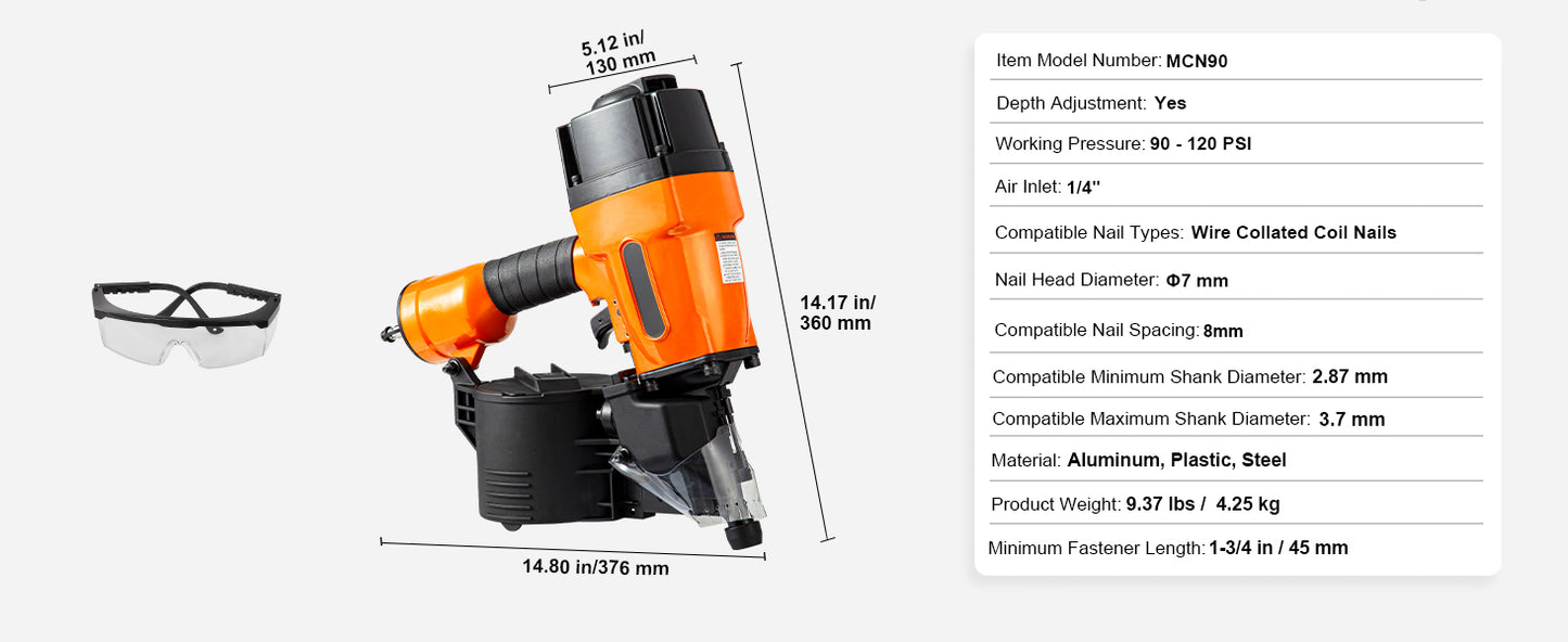 VEVOR Siding Nailer Coil CN65 CN55 CN70 CN83 CN90 Pneumatic