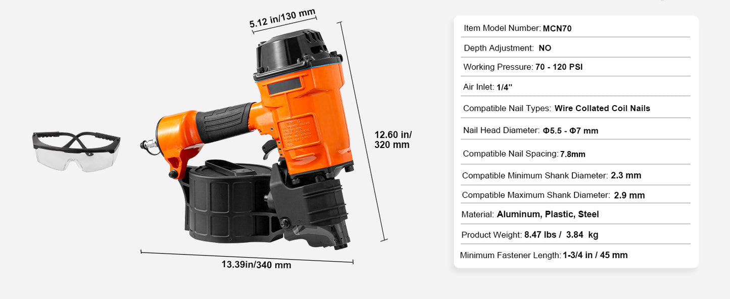 VEVOR Siding Nailer Coil CN65 CN55 CN70 CN83 CN90 Pneumatic