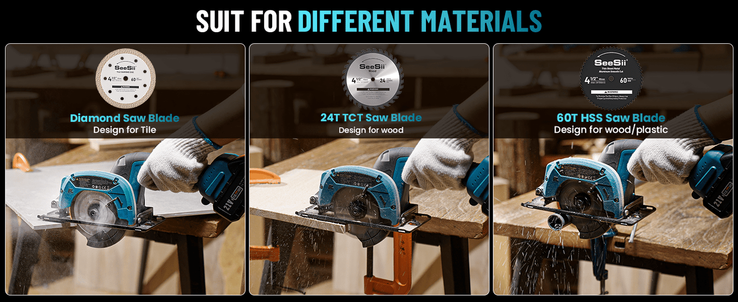 Seesii Cordless Mini Circular Saw Brushless 5000 RPM Compact