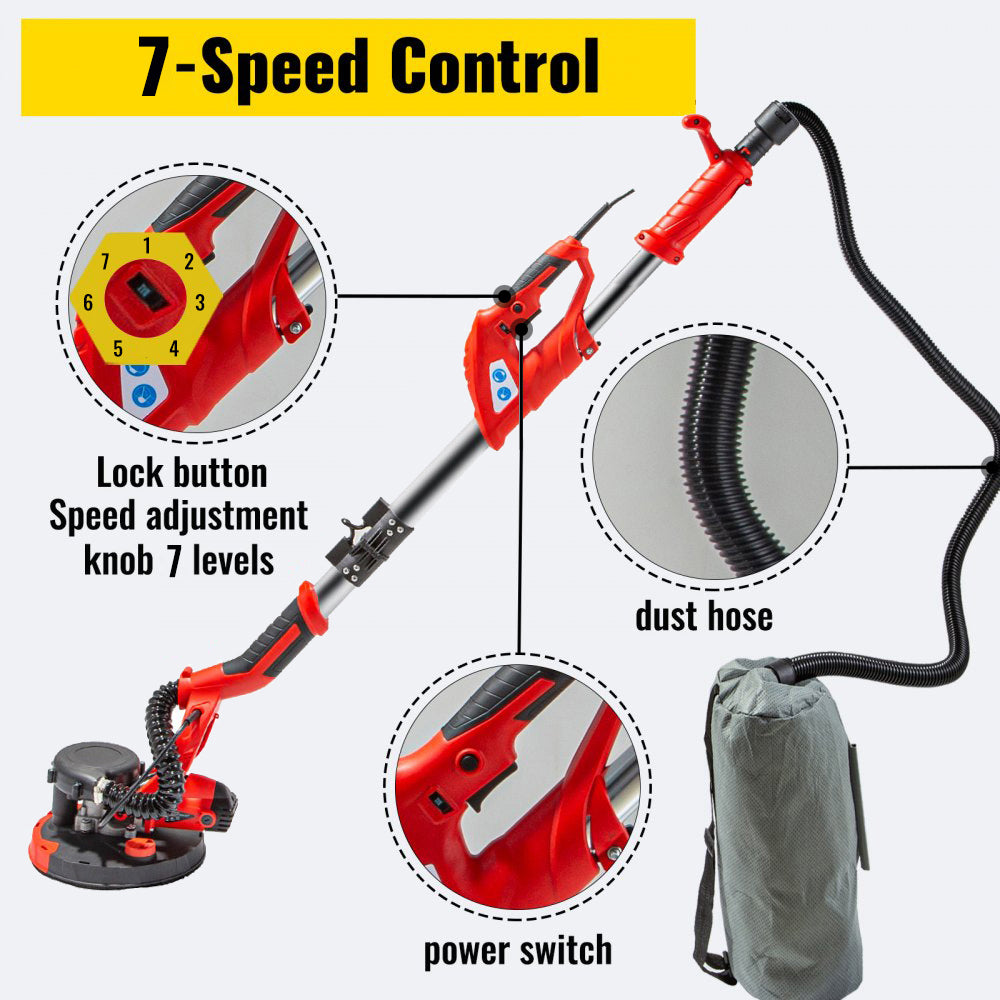 SucceBuy 850W Drywall Sander With Variable Speed And Vacuum Bag