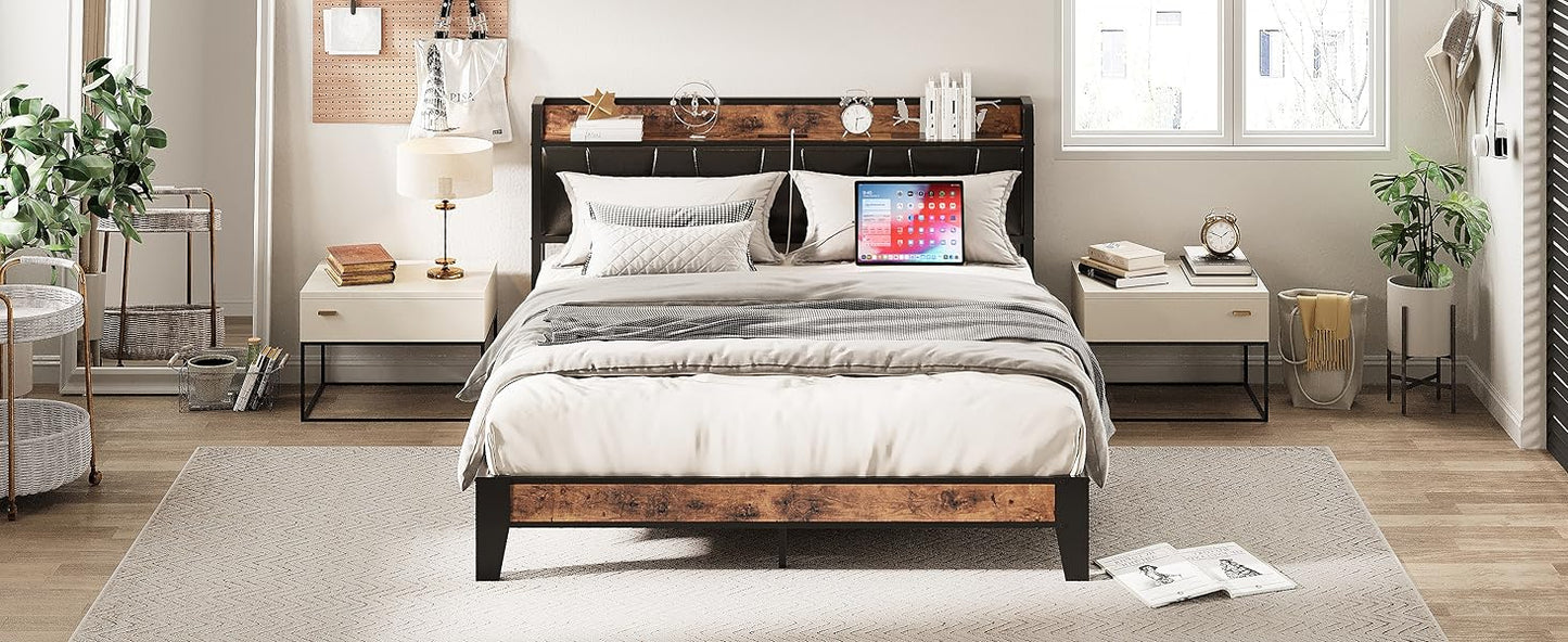 LIKIMIO Bed Frame With Storage Headboard Charging Station